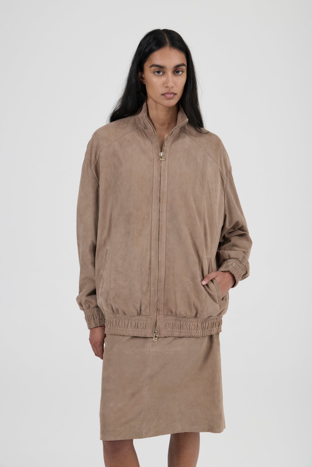 Leather Bomber - Mushroom Suede