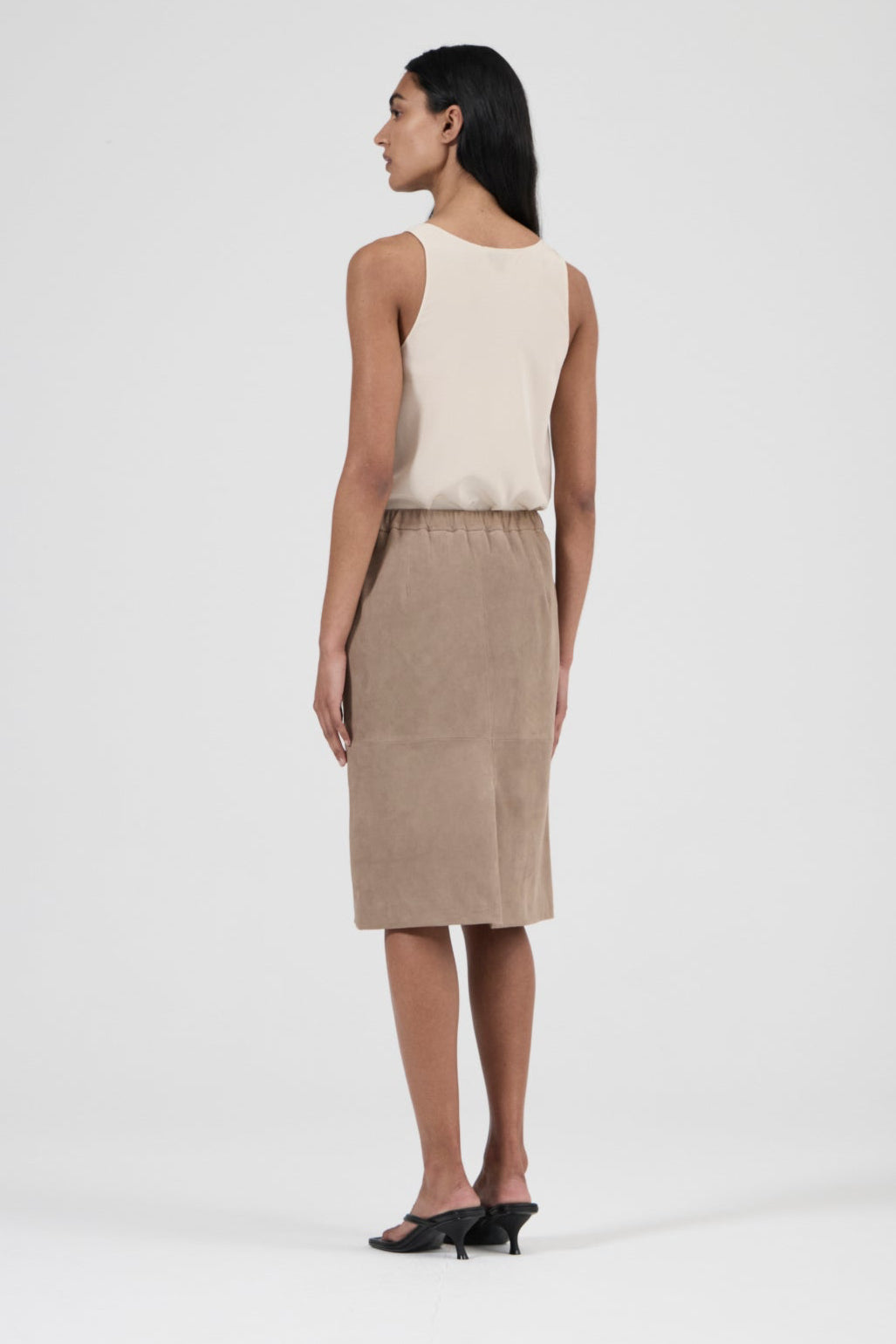 Knee Length Leather Skirt - Mushroom Suede