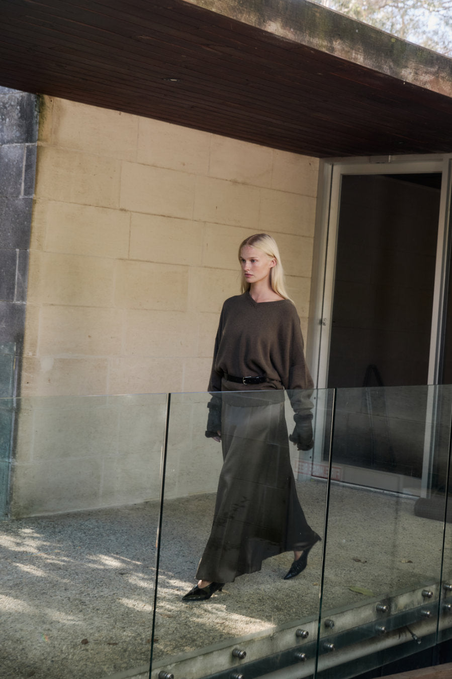 Silk Satin Full Skirt - Dark Moss