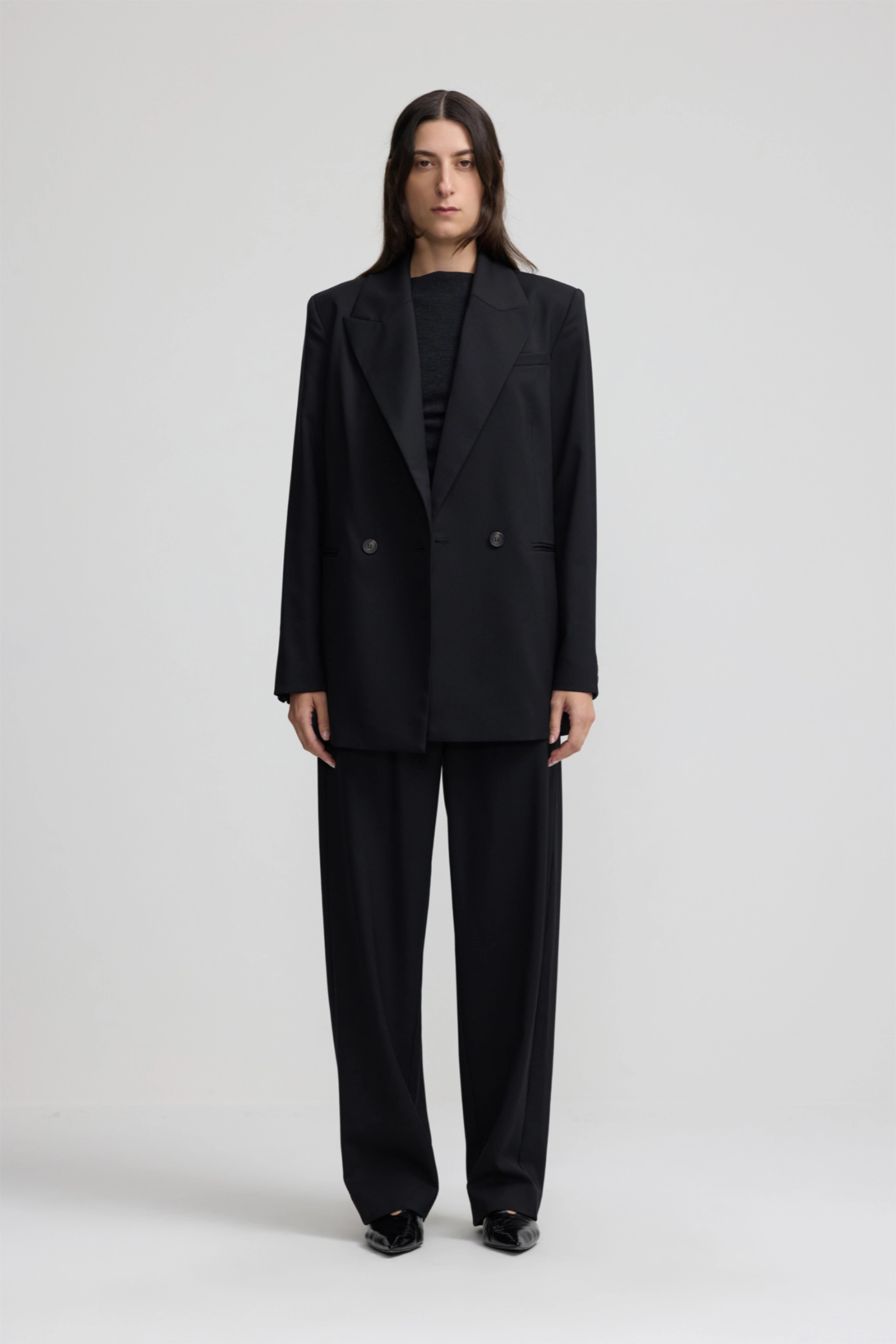 Double Breasted Wool Blazer - Black
