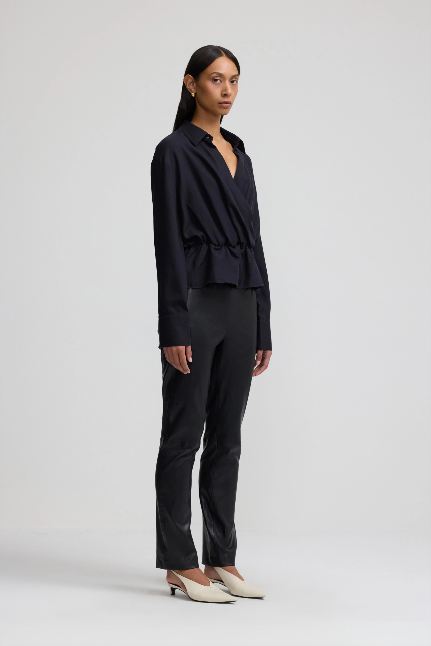 Wrap Shirt - Black Cotton Cashmere