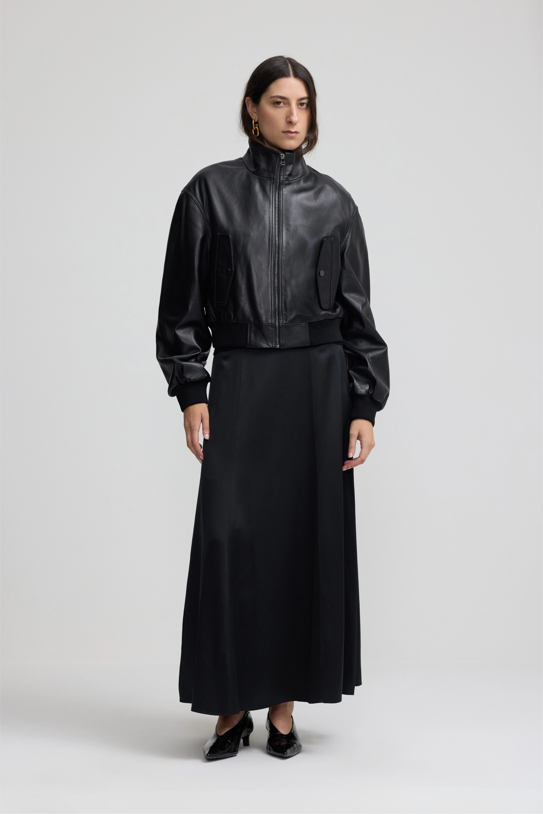 Leather Baby Bomber - Black