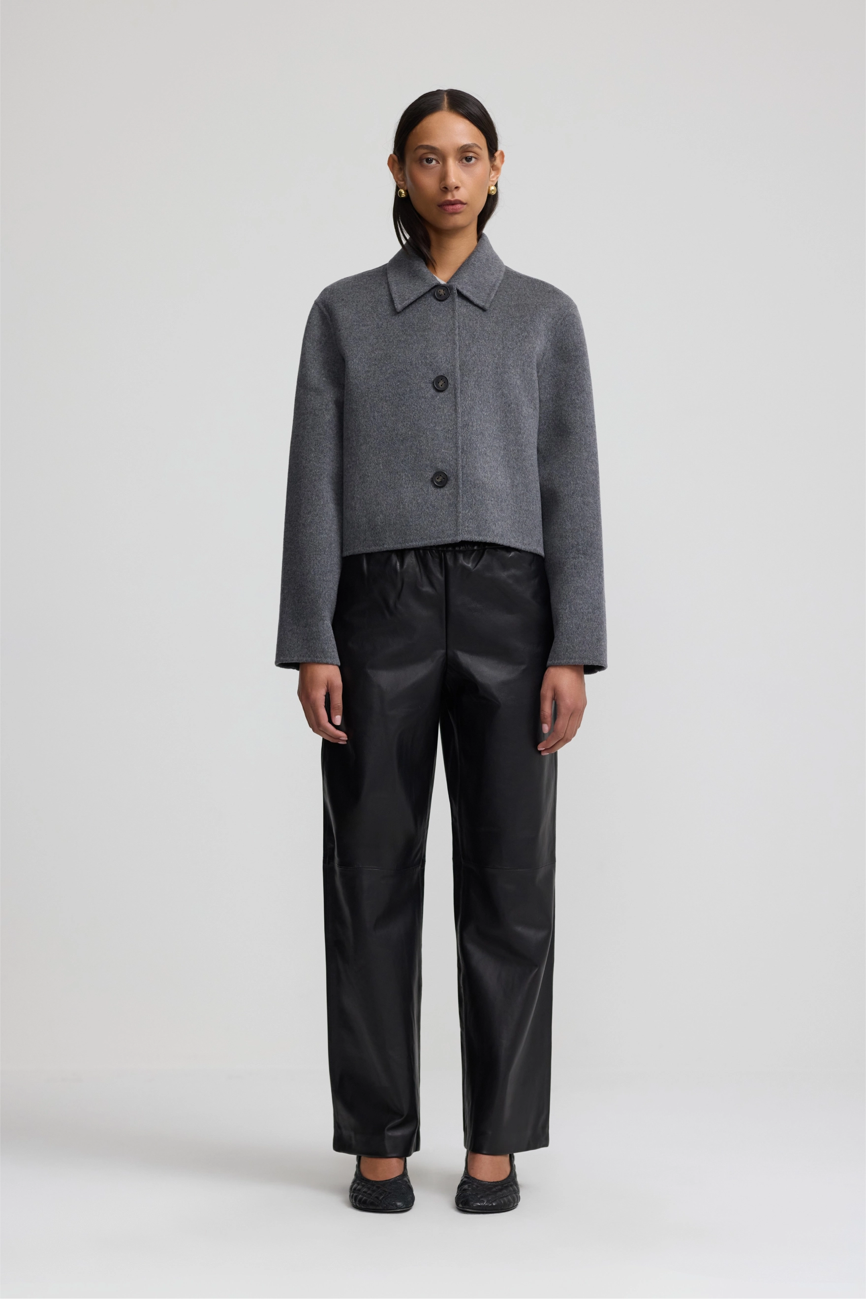Cashmere Cropped Coat - Charcoal Grey