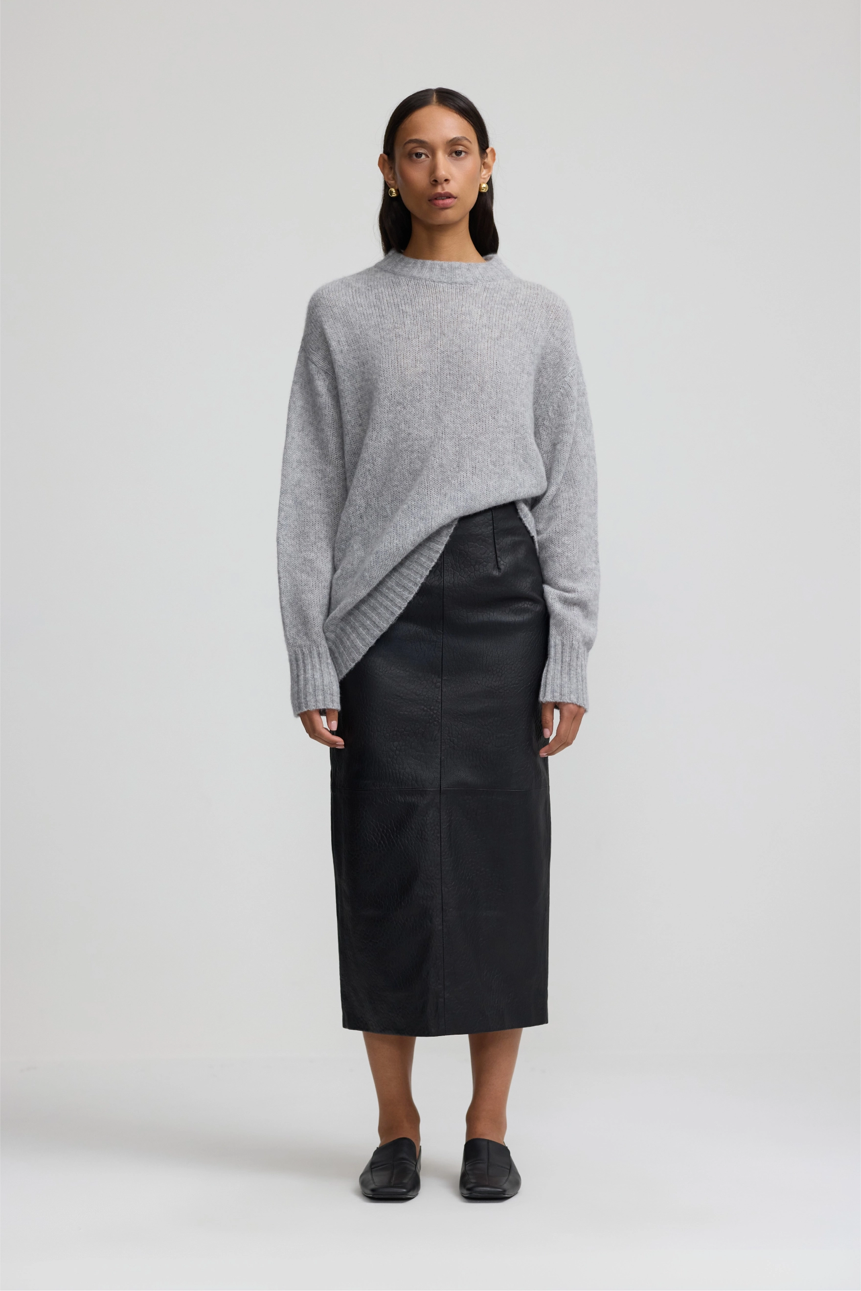Leather Column Skirt - Black