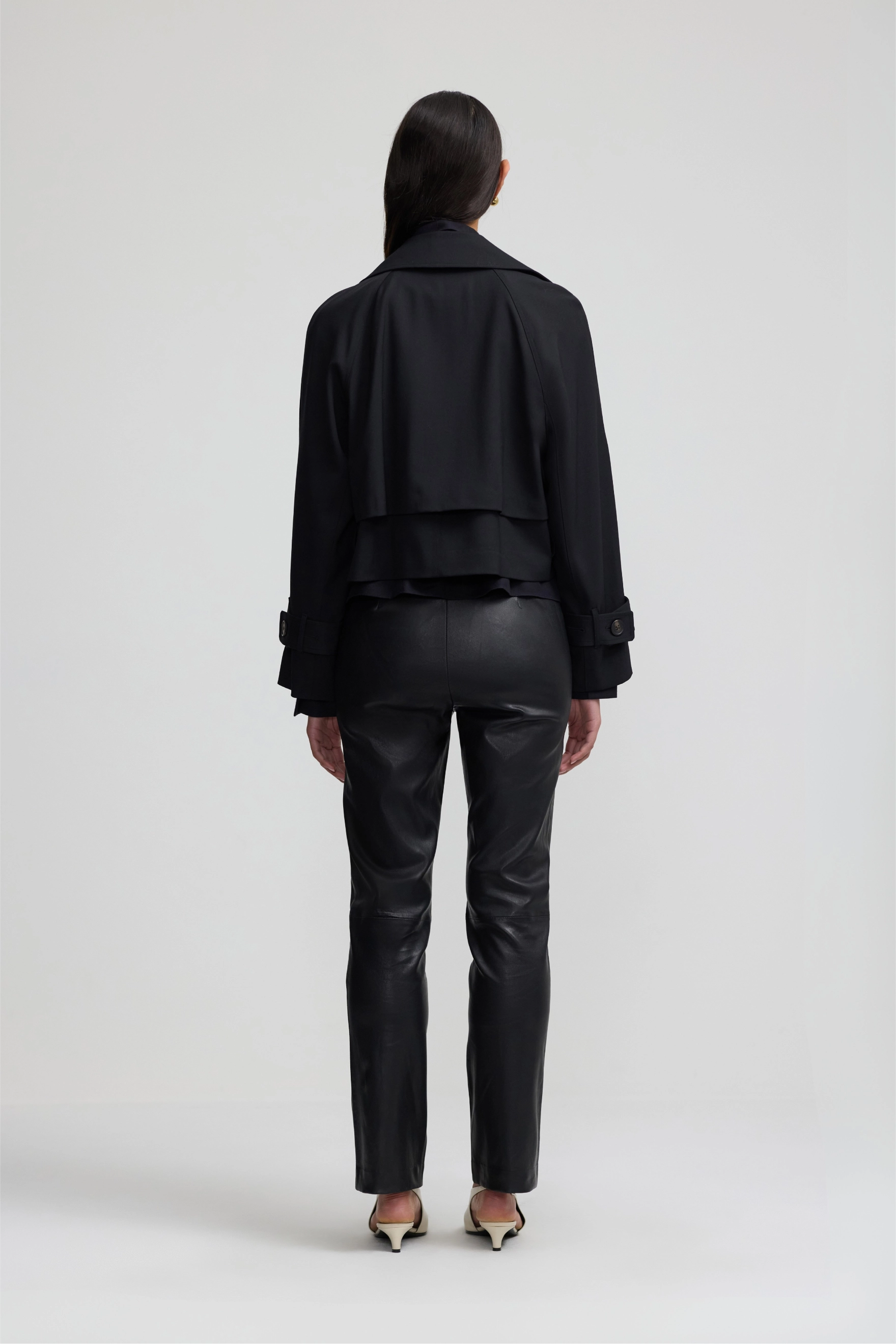 Cropped Trench Coat - Black Wool