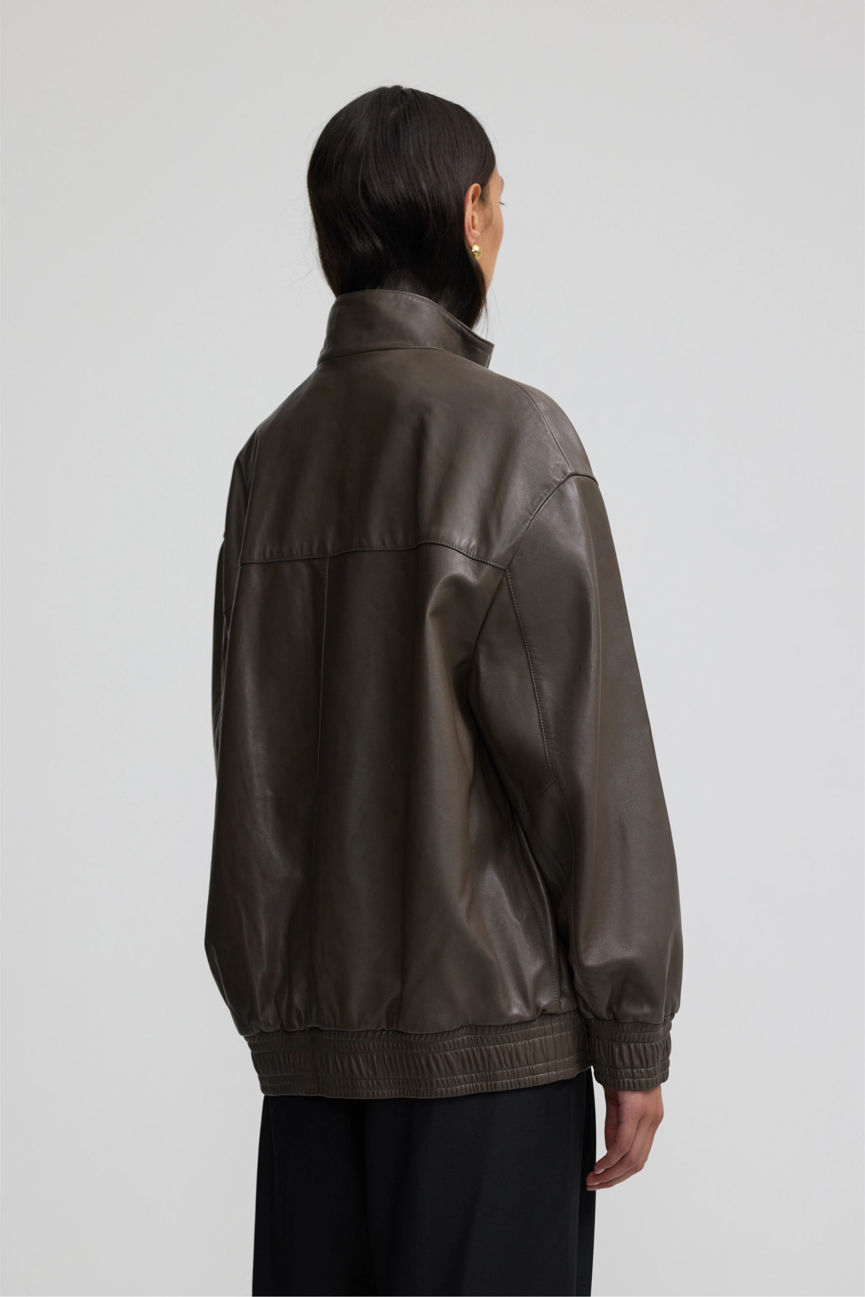 Leather Bomber - Dark Moss