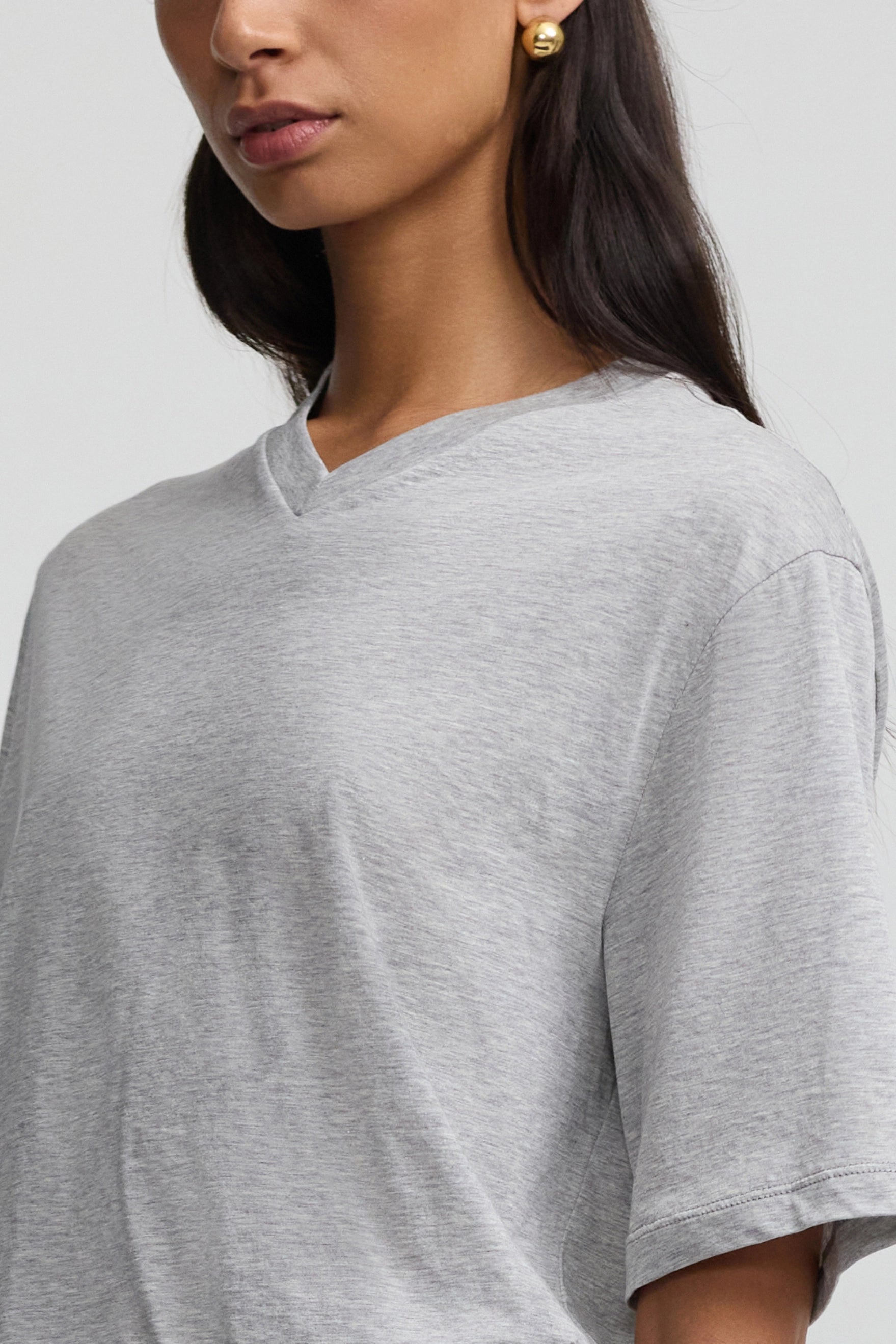 Cotton Everyday V-Neck T - Marl Grey
