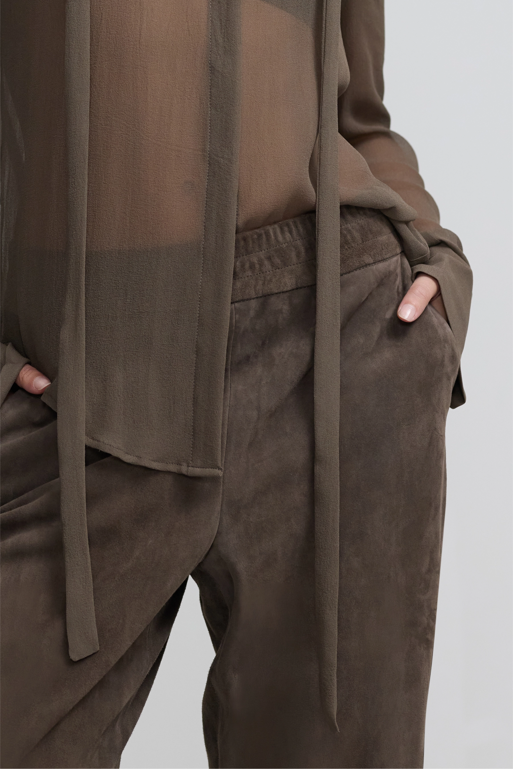 Relaxed Leather Pant - Dark Moss Suede