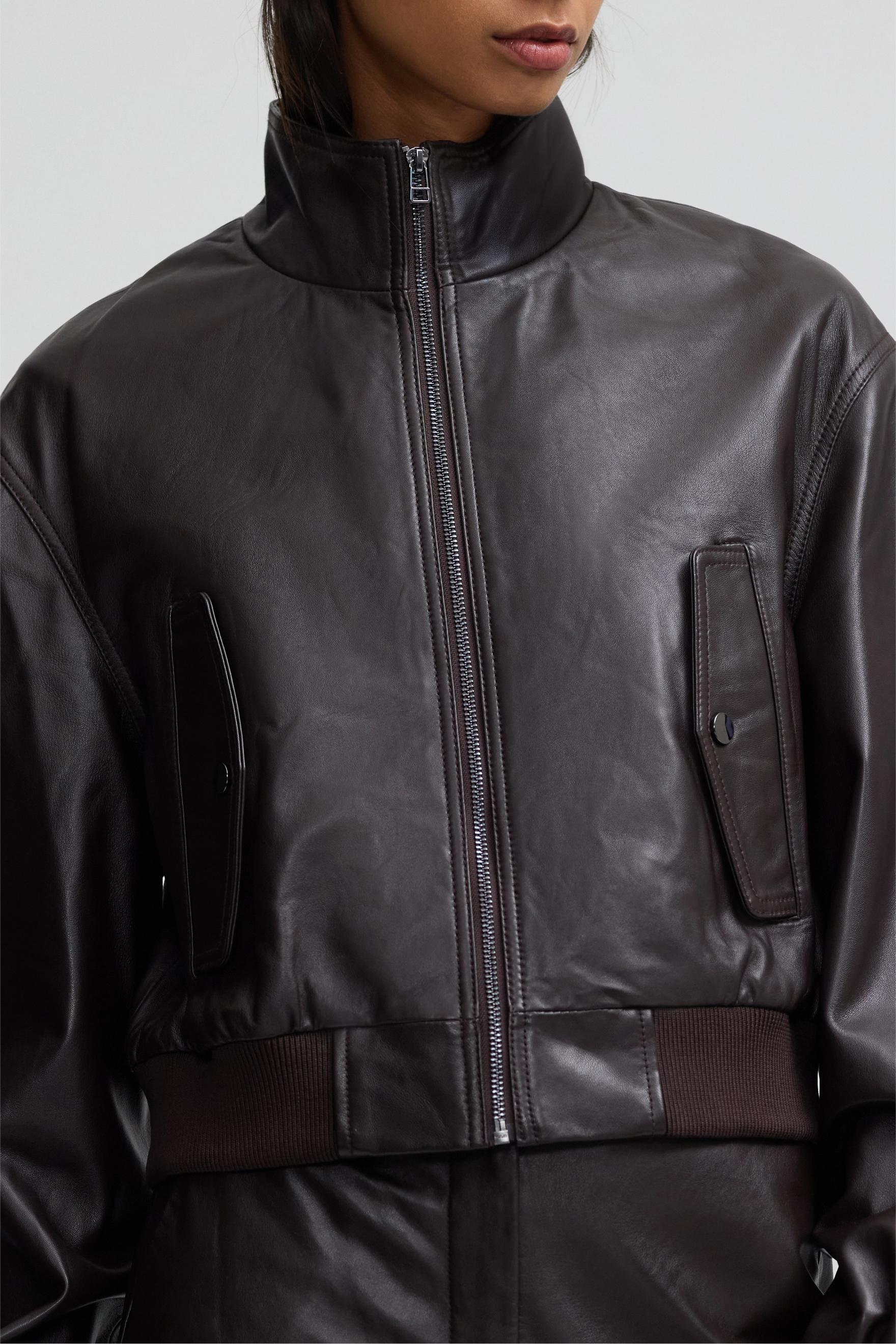 Leather Baby Bomber - Plum