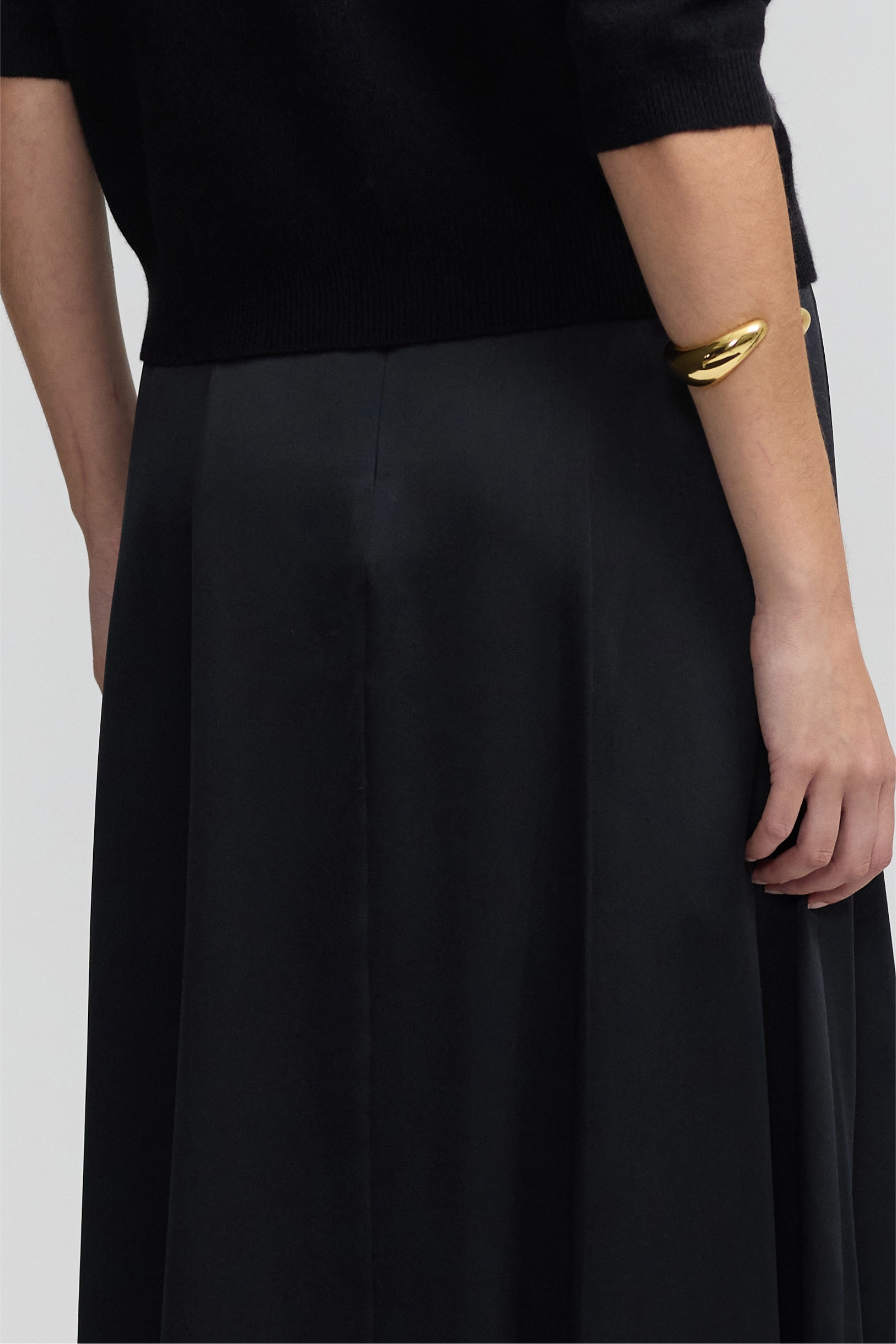 Silk Satin Full Skirt - Black