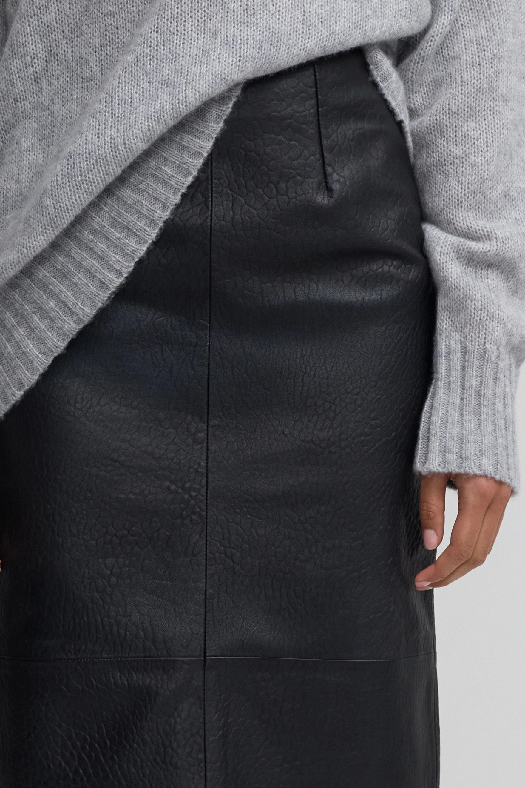 Leather Column Skirt - Black
