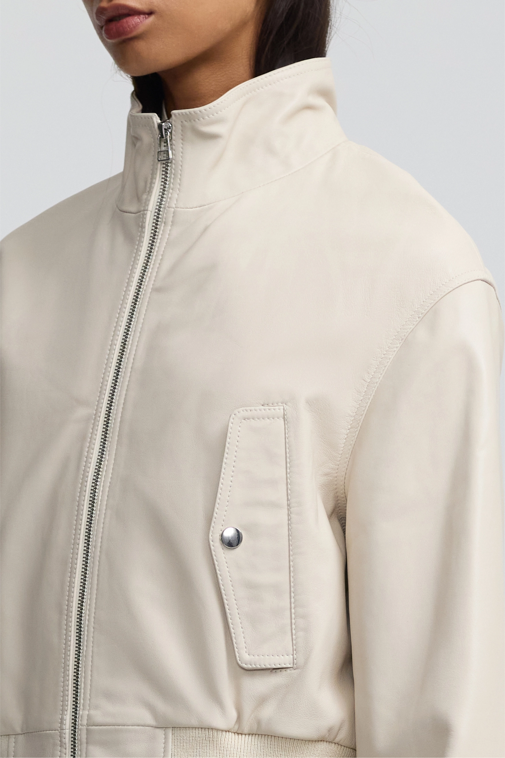 Leather Baby Bomber - Chalk