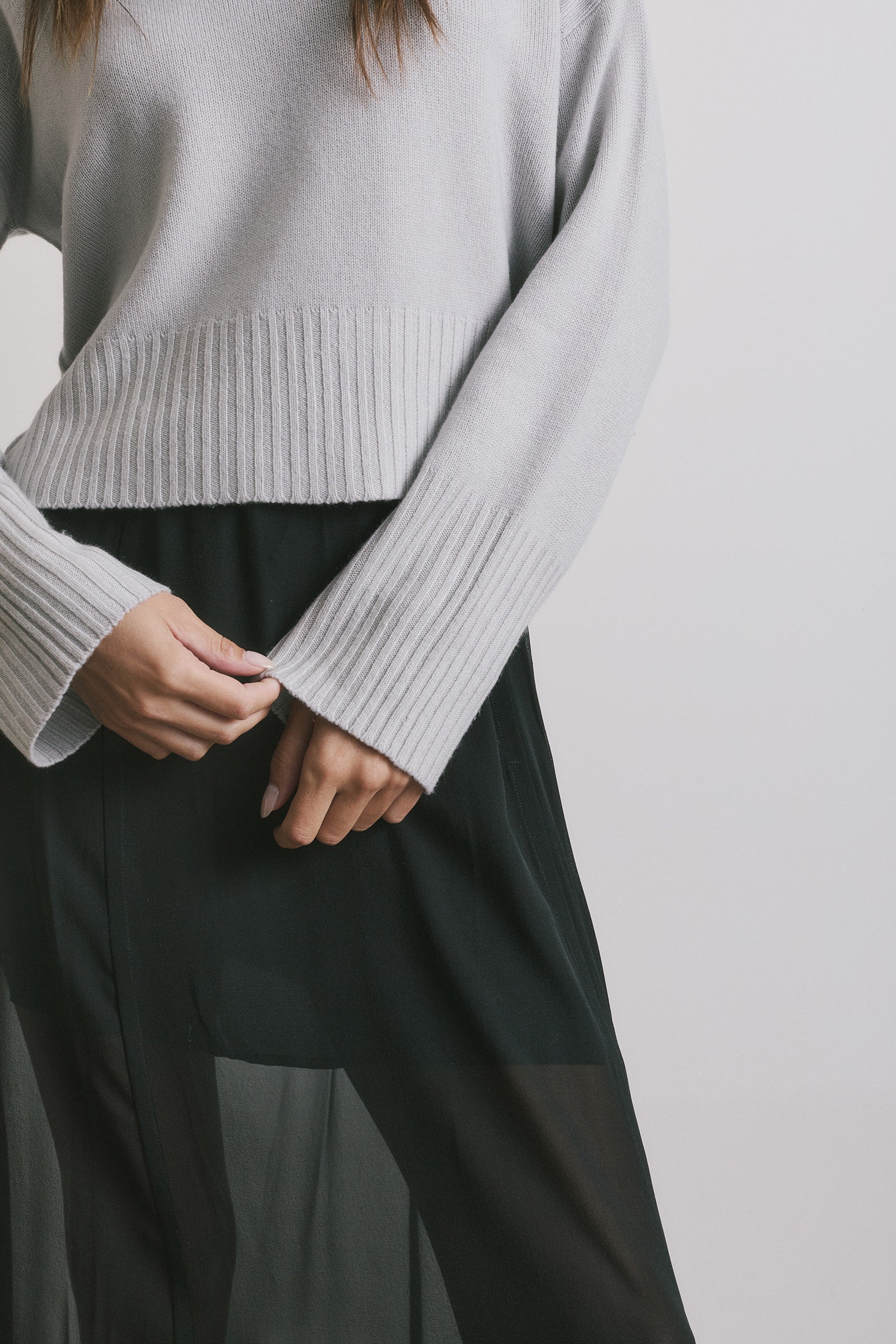 Cashmere Cropped Drop Shoulder Funnel - Cloud