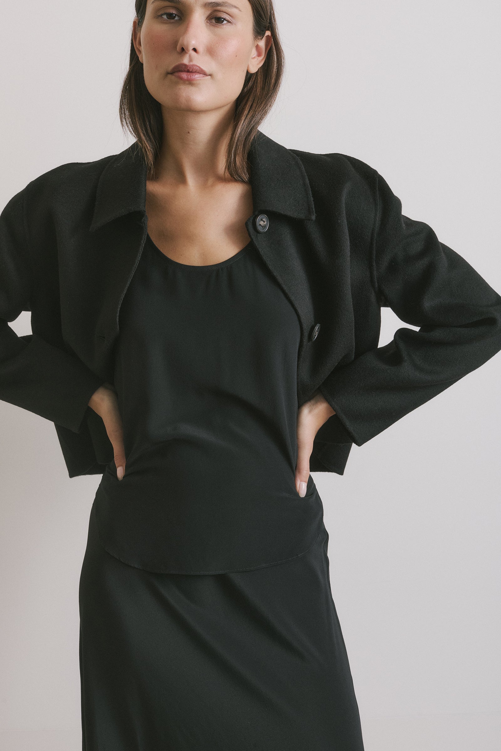 Cashmere Cropped Coat - Black
