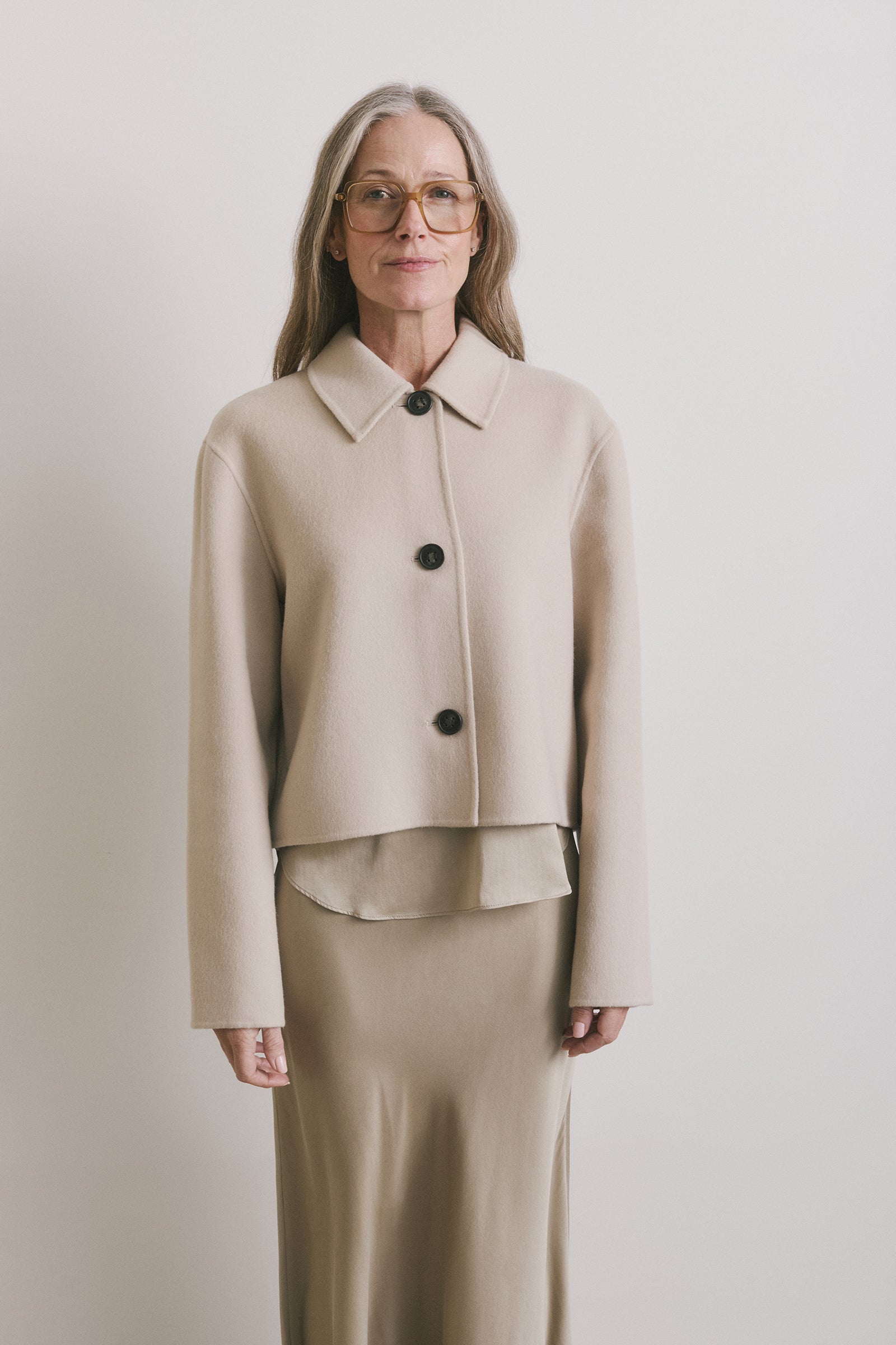 Cashmere Cropped Coat - Light Macadamia