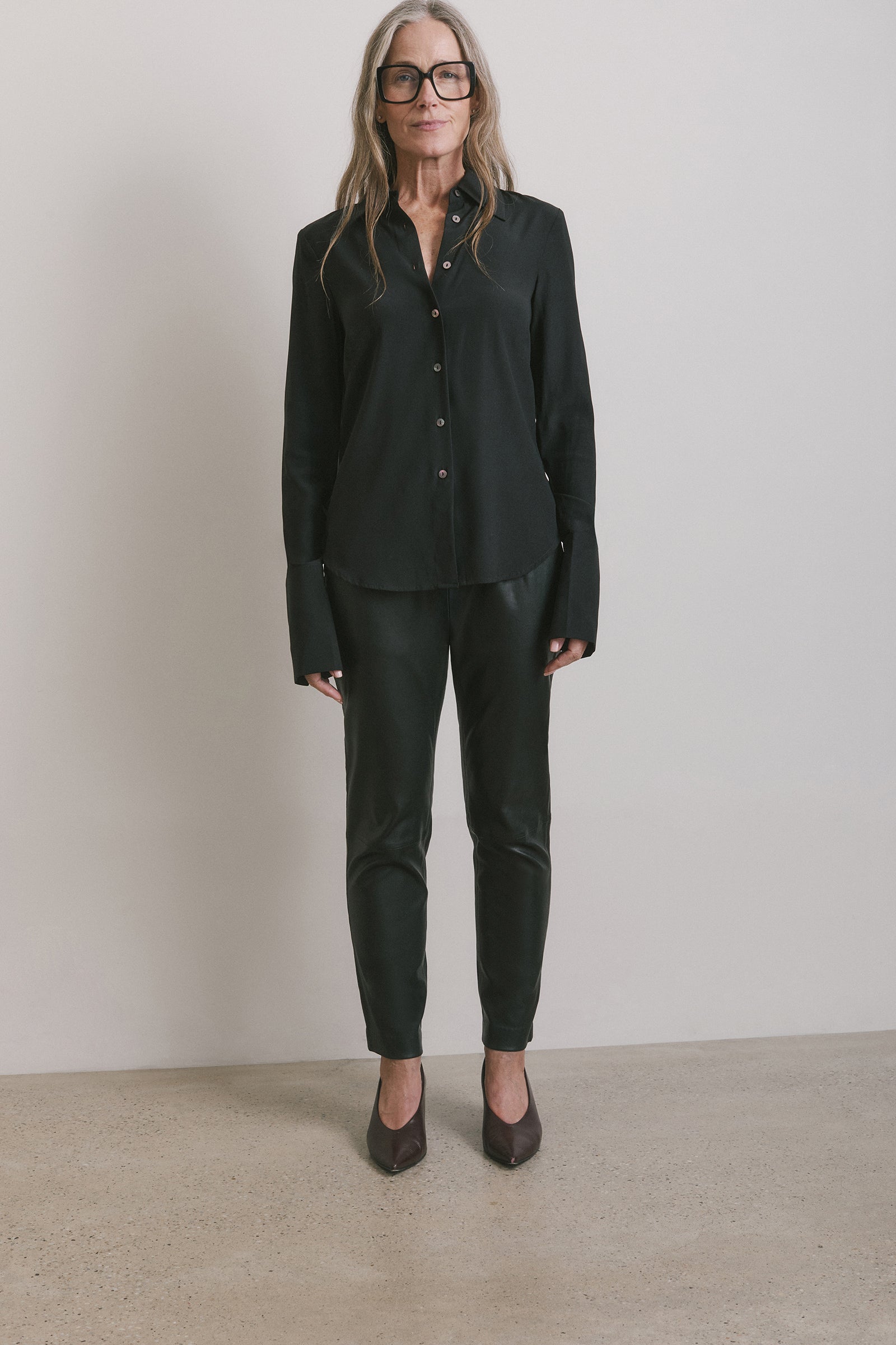 Stretch Leather Slouch Pant - Black