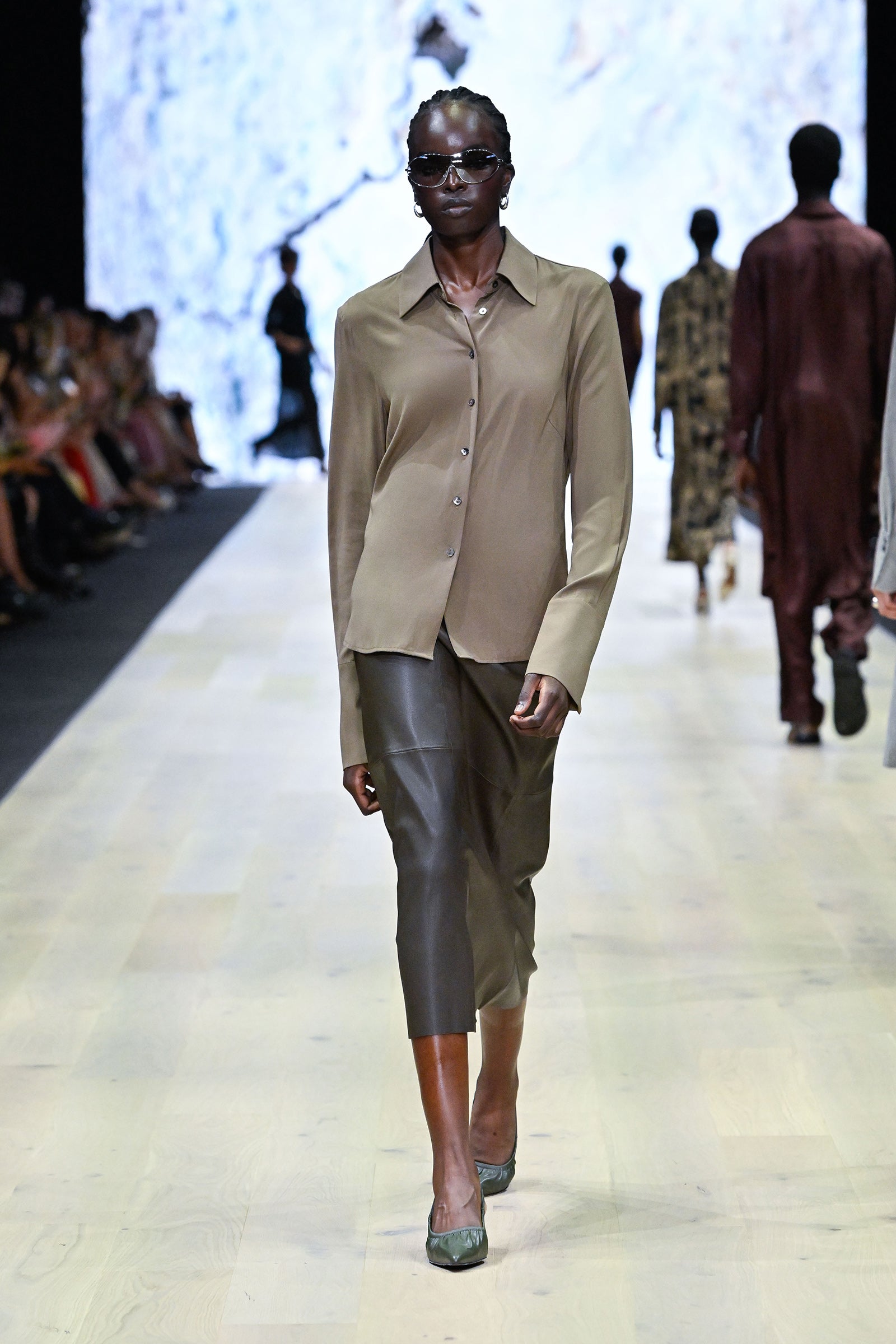 A-Line Stretch Leather Skirt - Teak