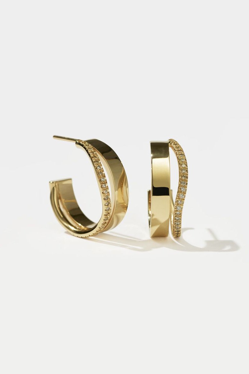 Meadowlark Medium Bliss Pave Hoops - Gold/White Diamond