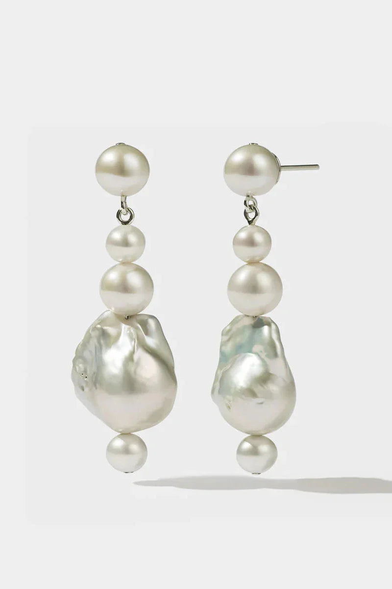 Meadowlark Bon Bon Pearl Earrings - Silver (flatlay, duplicate)