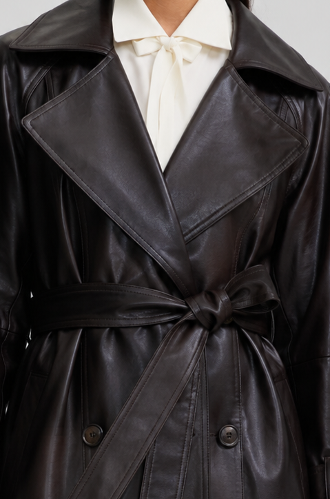 Leather Trench Coat - Plum