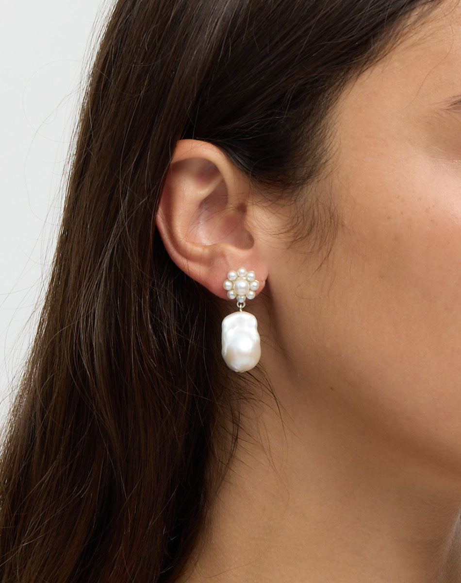 Meadowlark Emile Drop Earrings - Silver (on model close up)