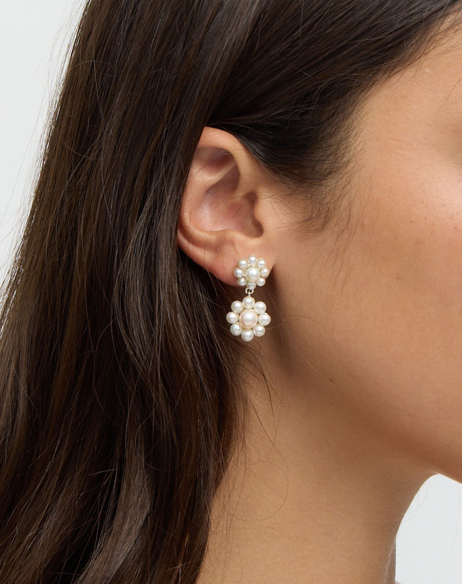 Meadowlark Emile Double Drop Earrings - Silver (on model side)