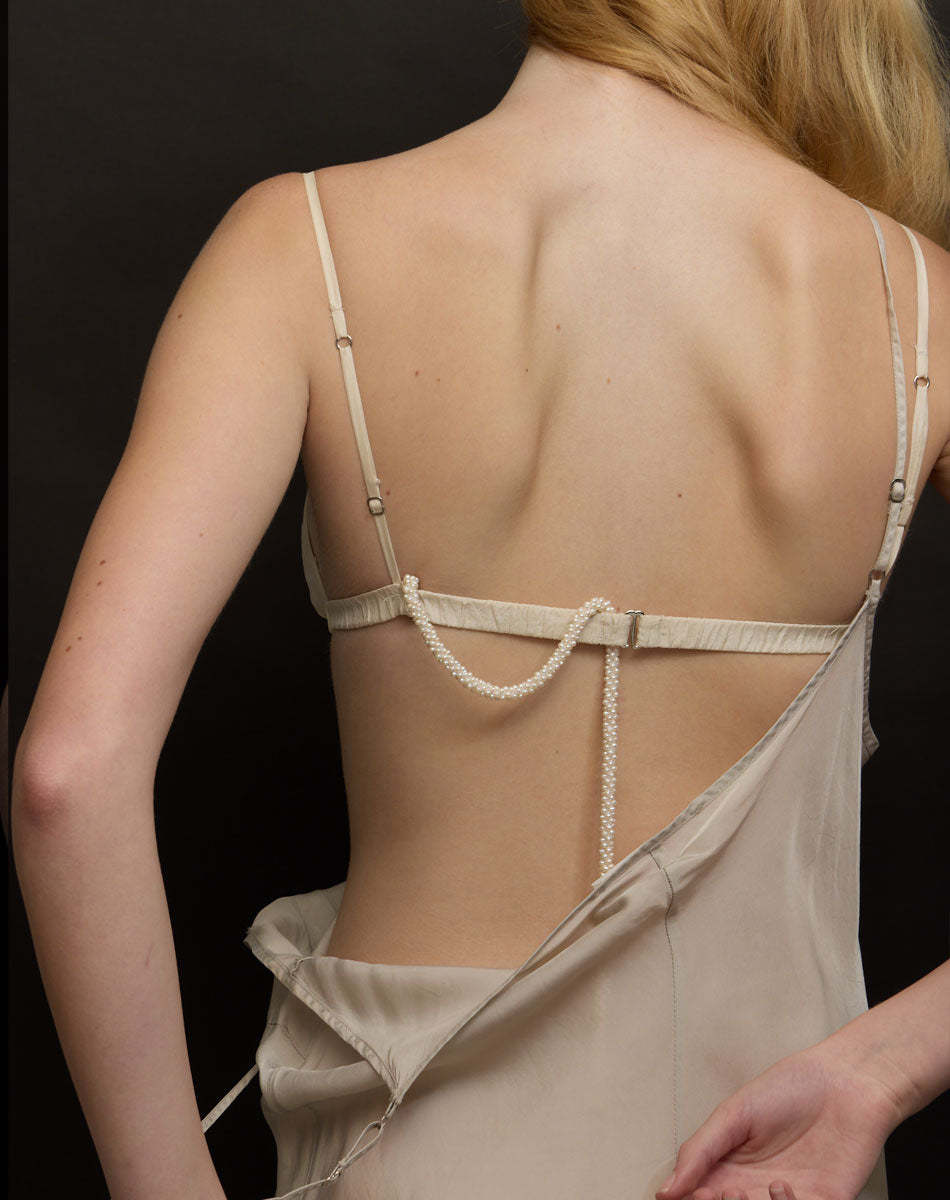 Meadowlark Pearl Rope Necklace - Silver (on model back)