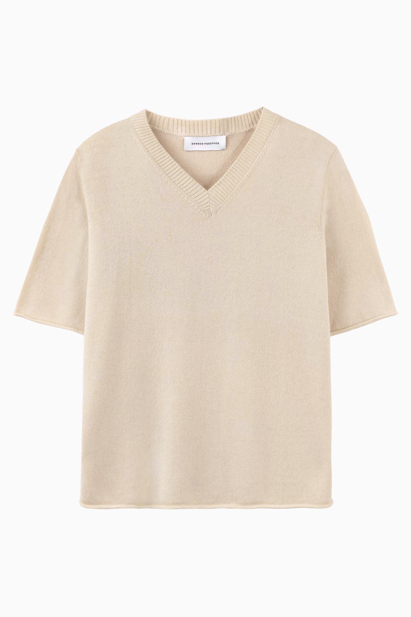 Cashmere Shrunken V-Neck T - Creme Brulee