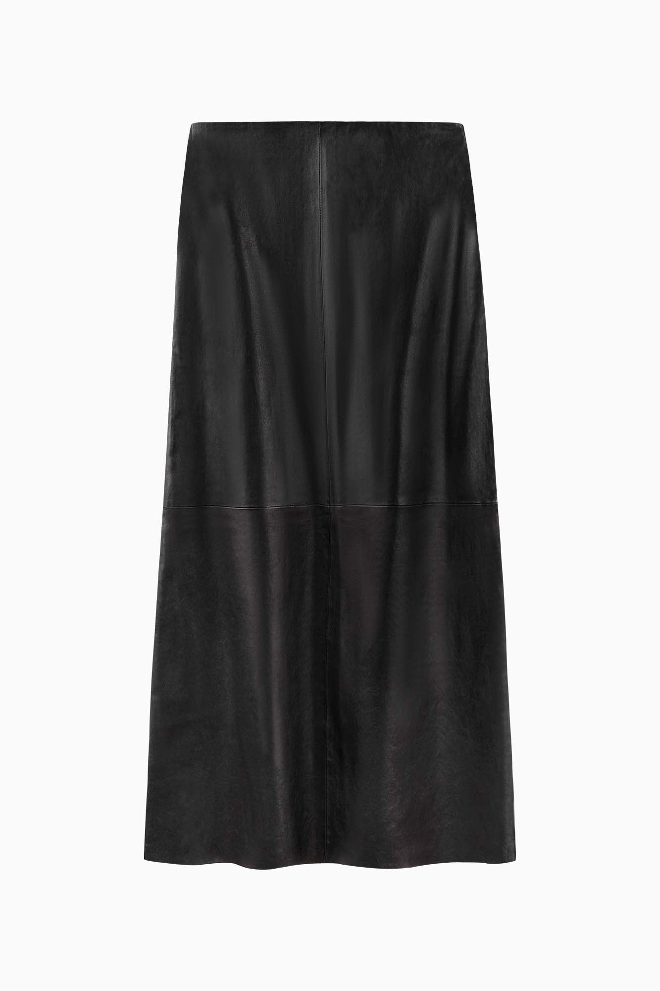 A-Line Stretch Leather Skirt - Black