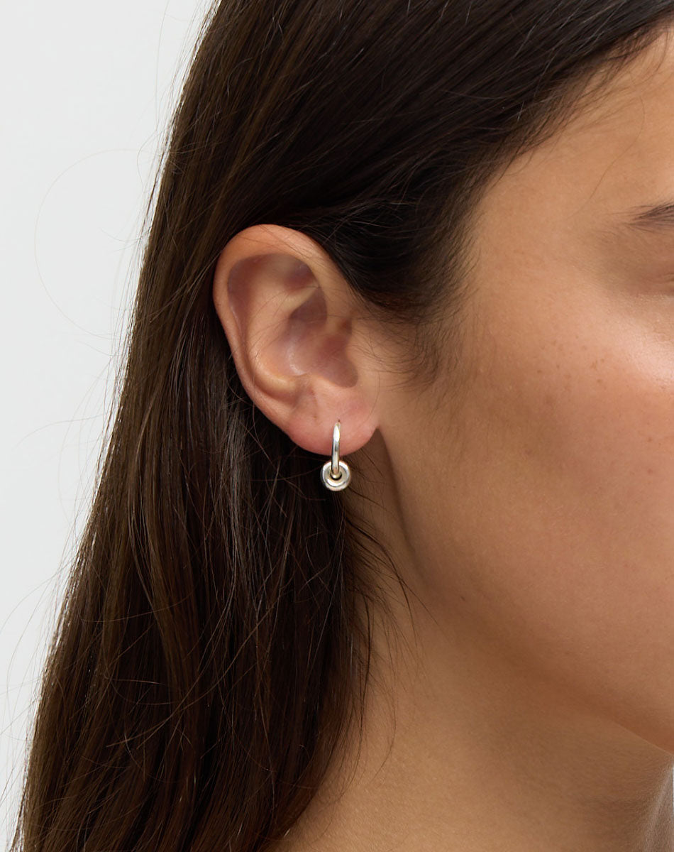 Meadowlark James Charm Earrings - Gold (on ear close up)