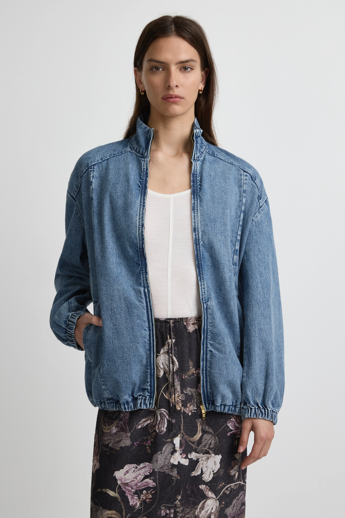 Longline Bomber - Aged Denim