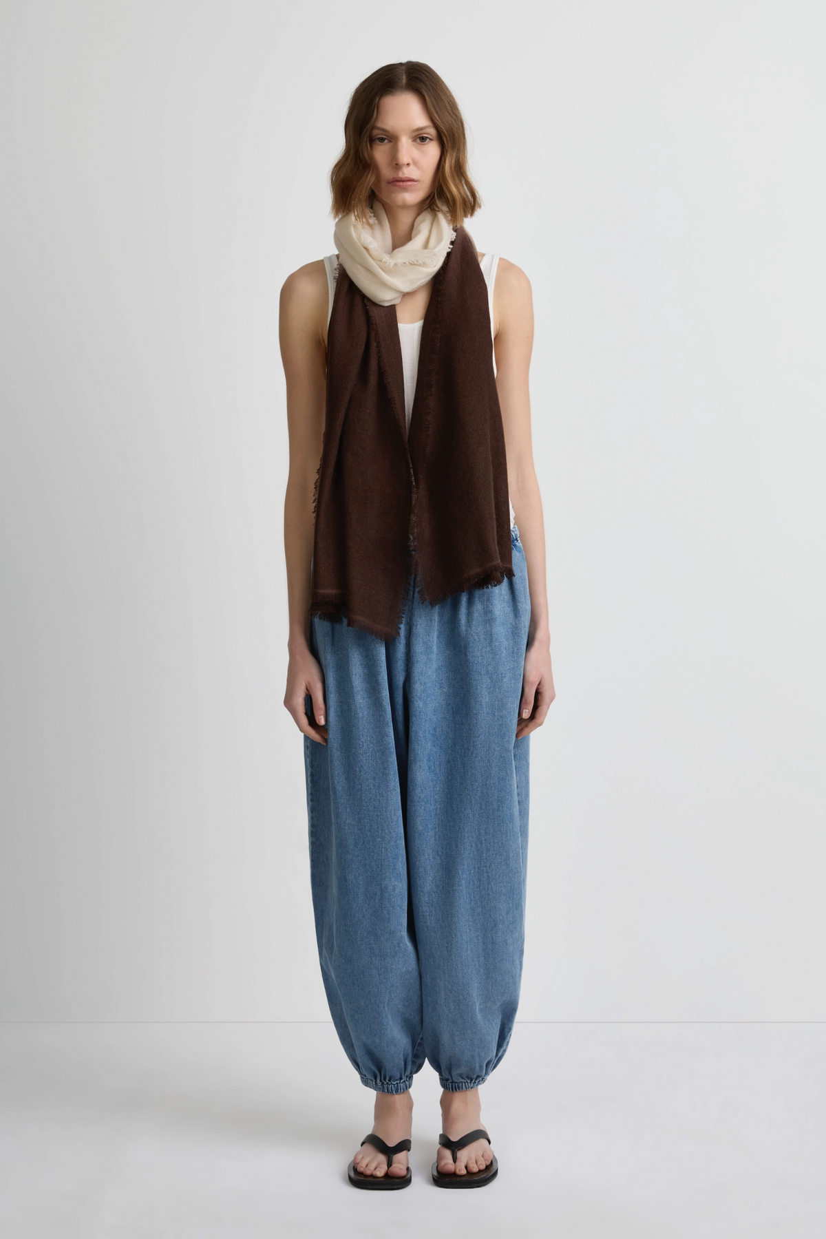 Cashmere Whisper Thin Scarf - Whisper White / Cafe Solo