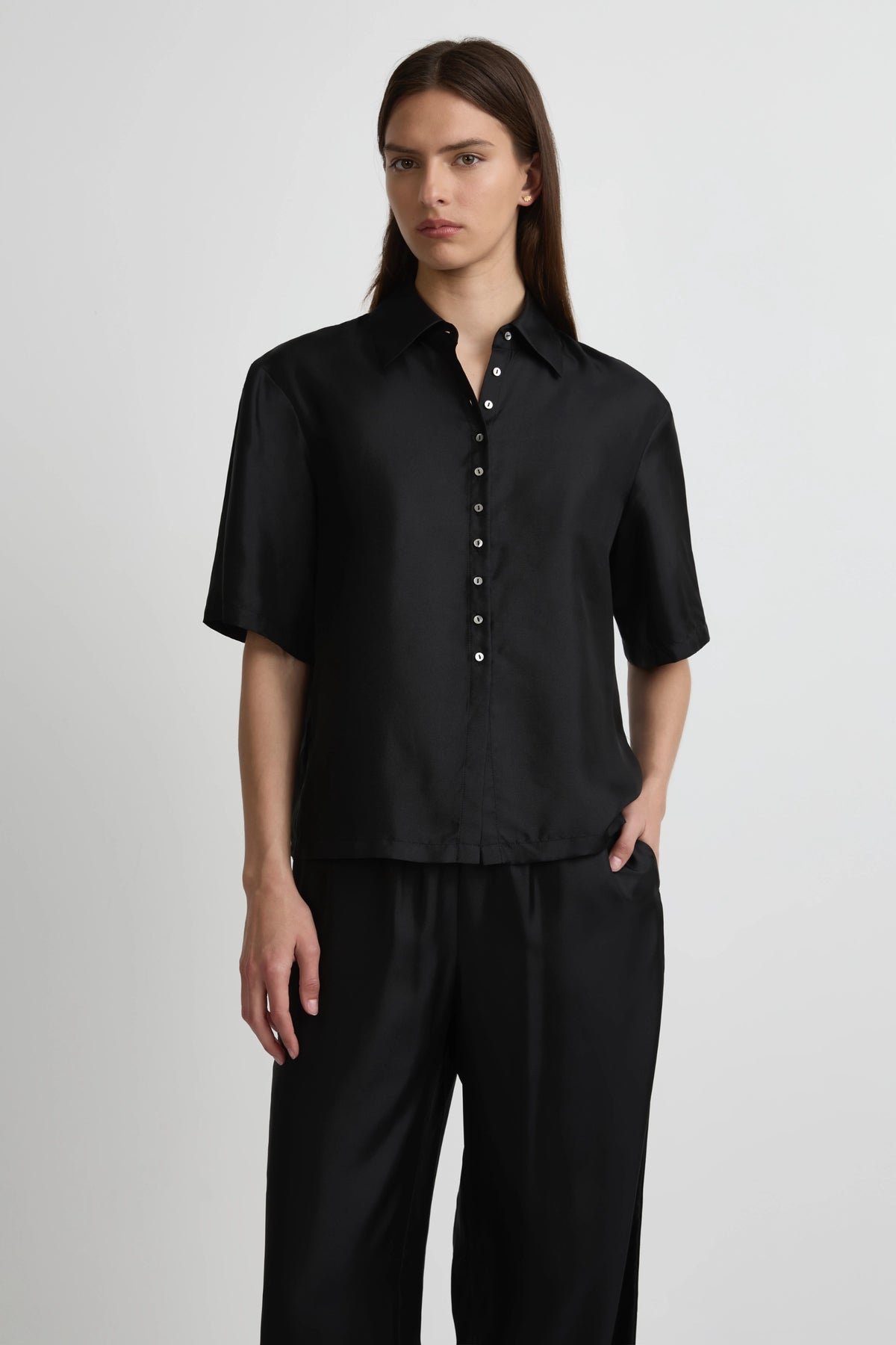 Mid Shirt - Black Silk Twill