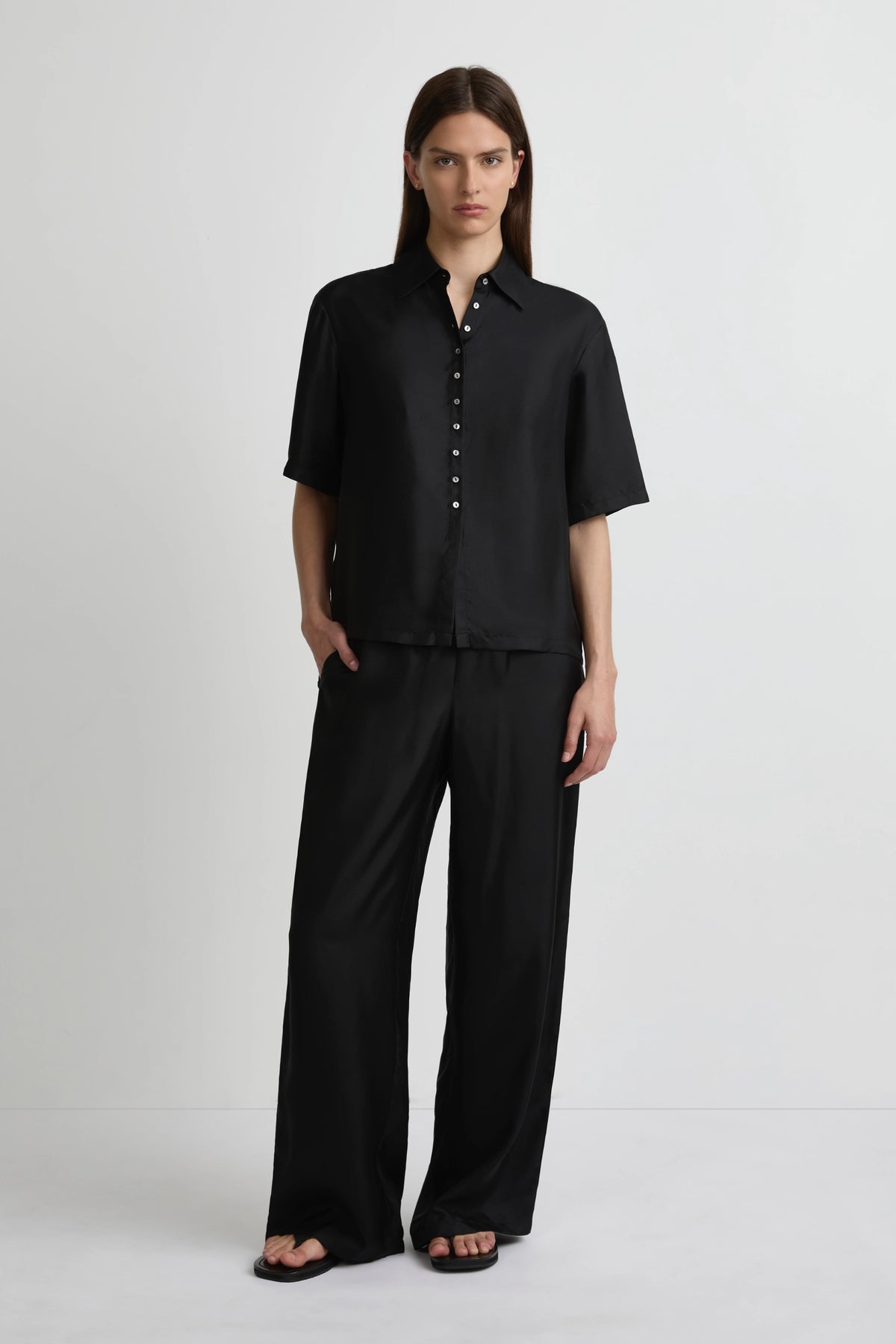 Mid Shirt - Black Silk Twill
