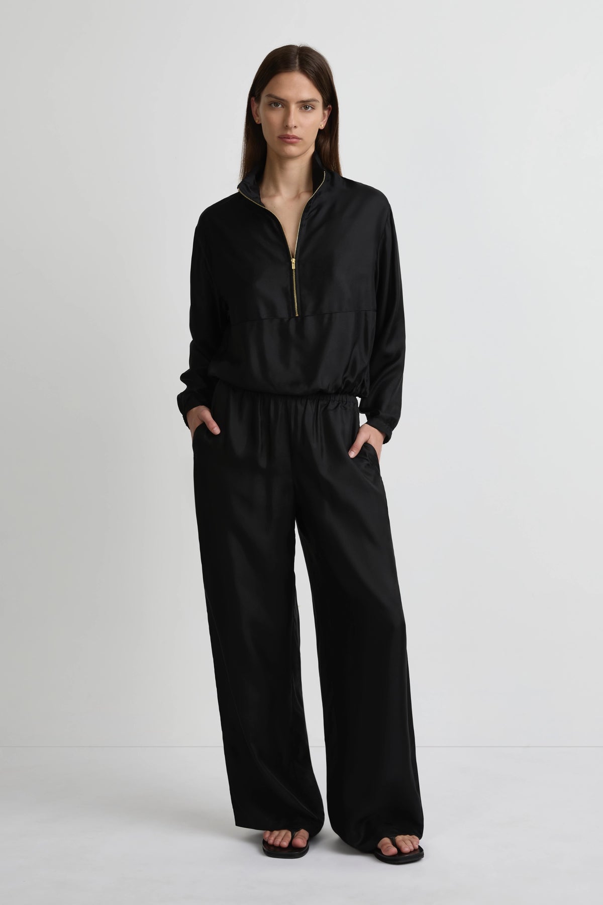 Zipped Blouse - Black Silk Twill
