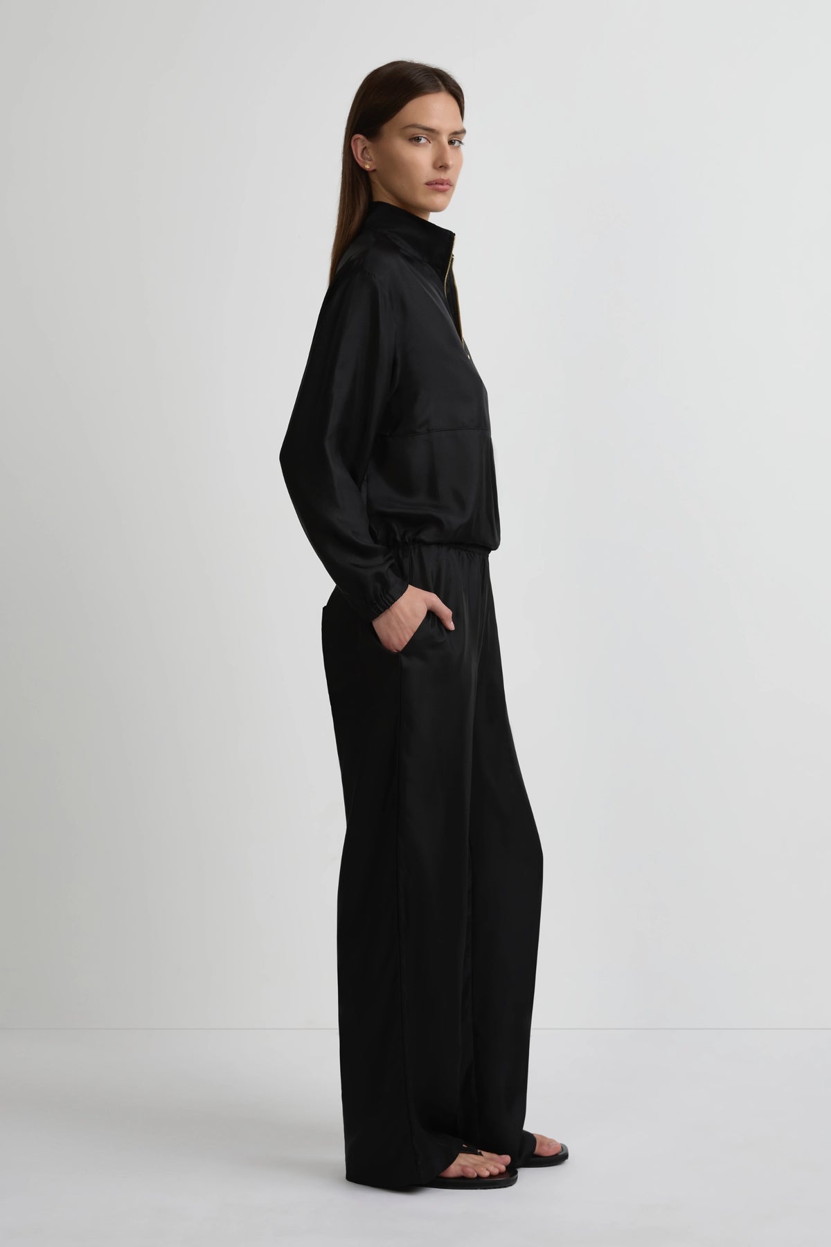 Zipped Blouse - Black Silk Twill