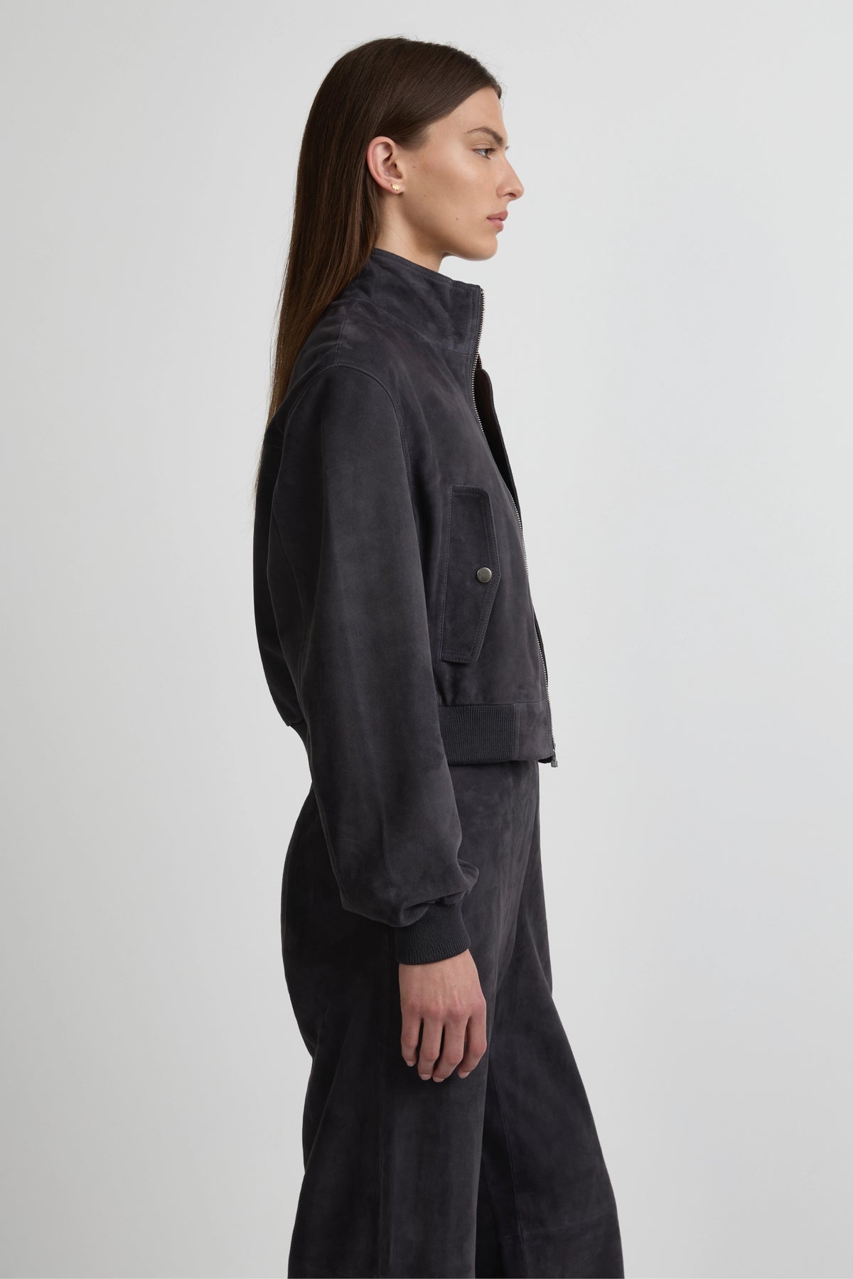 Leather Baby Bomber - Navy Suede