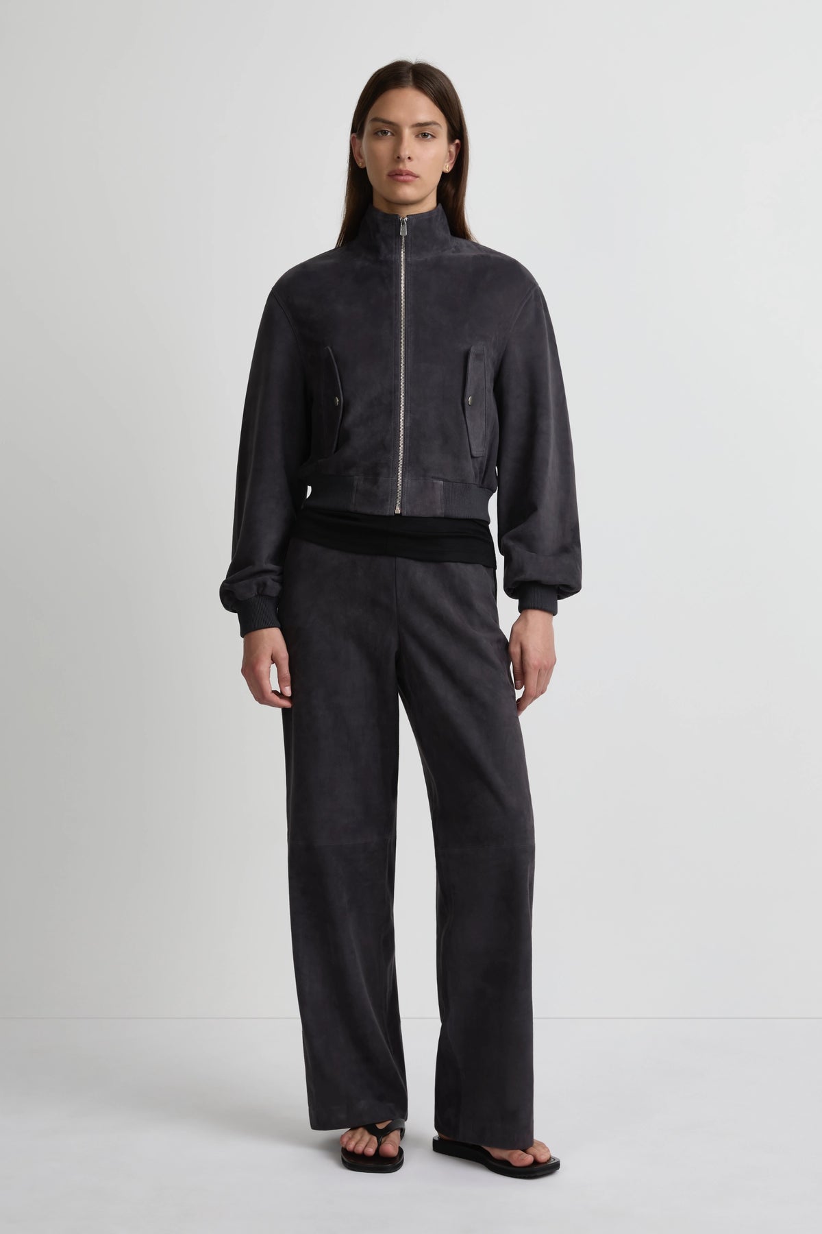 Leather Baby Bomber - Navy Suede