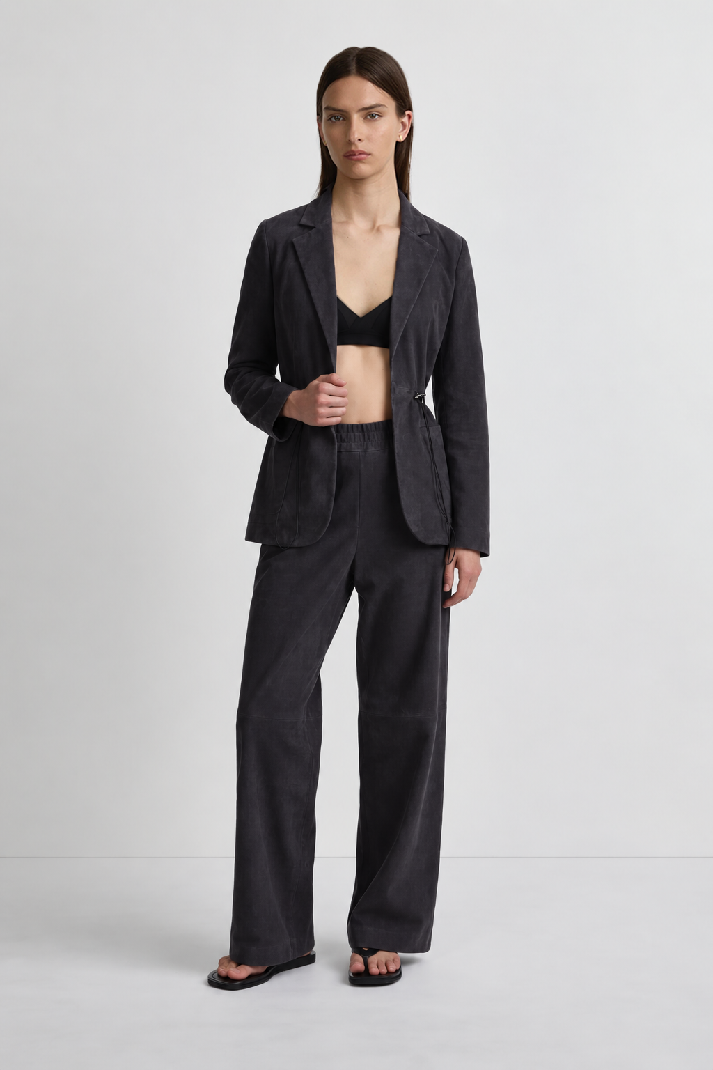 Cinched Blazer - Navy Suede