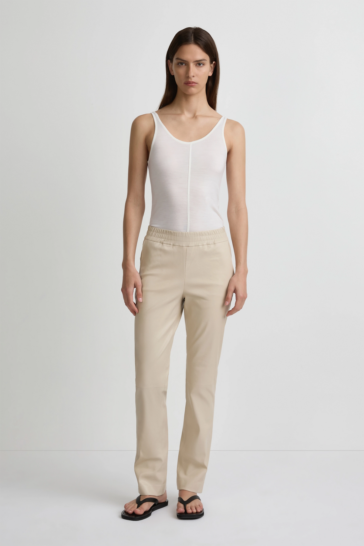 Stretch Leather Straight Leg Pant - Chalk
