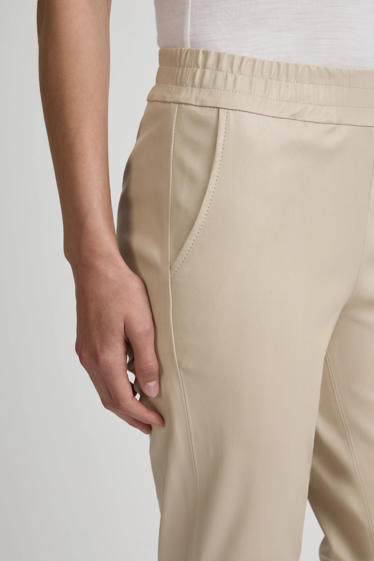 Stretch Leather Straight Leg Pant - Chalk