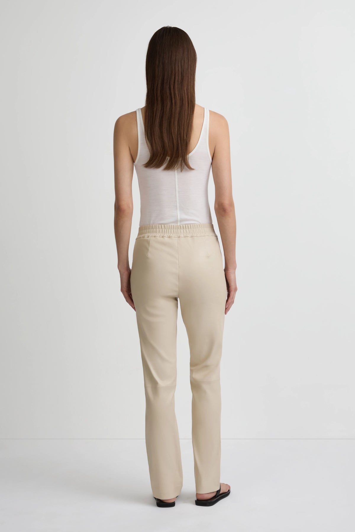 Stretch Leather Straight Leg Pant - Chalk