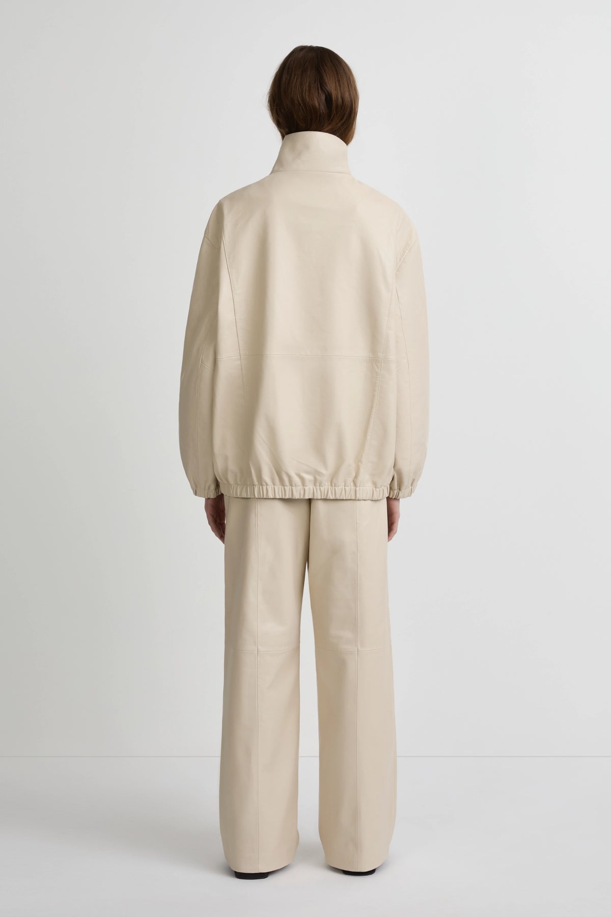 Leather Longline Bomber - Chalk