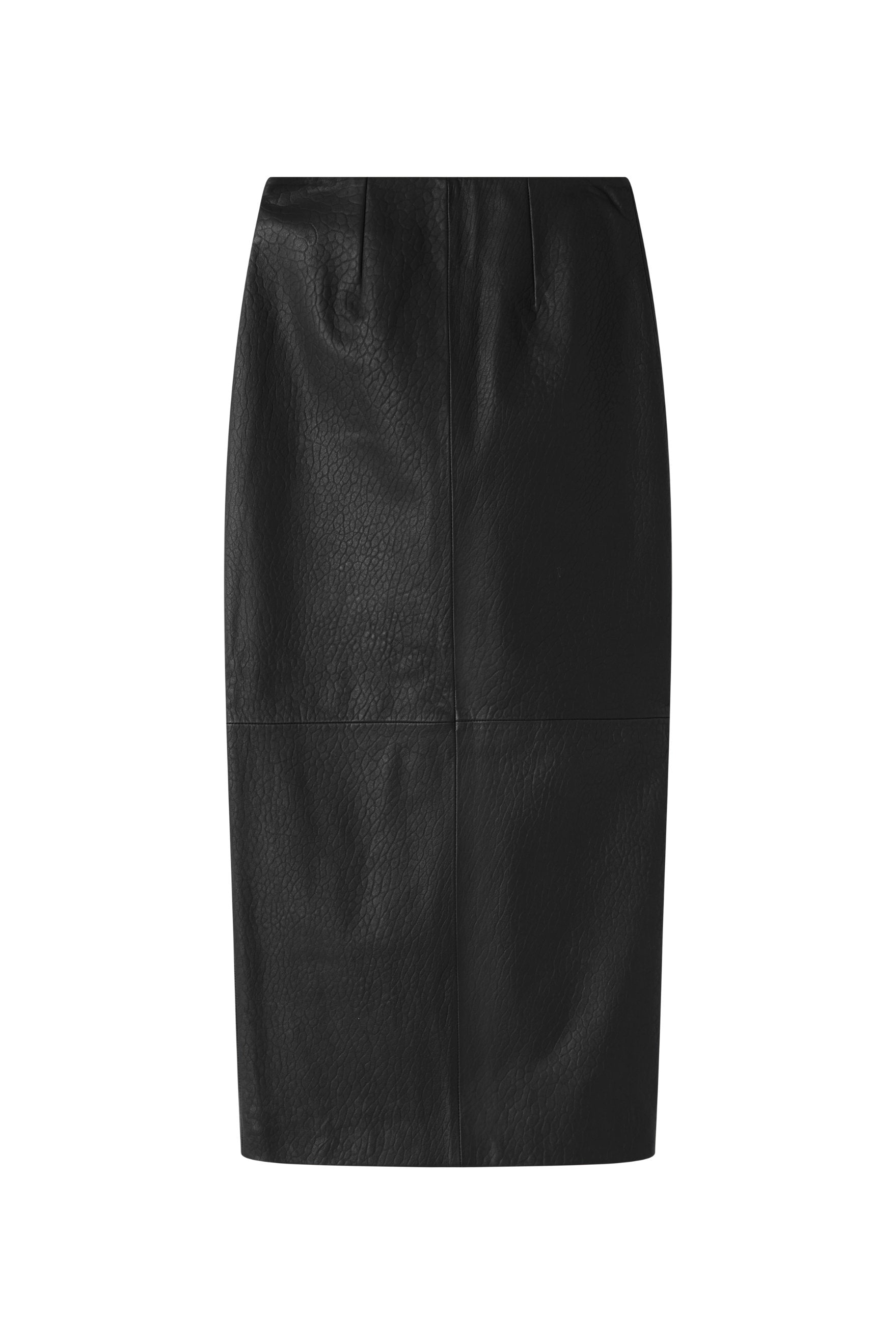 Leather Column Skirt - Black