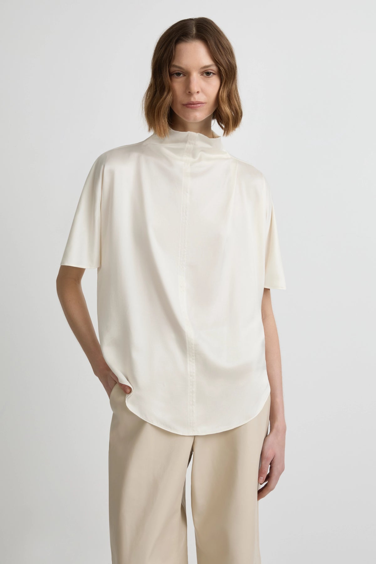 Draped T - Whisper White Silk Satin