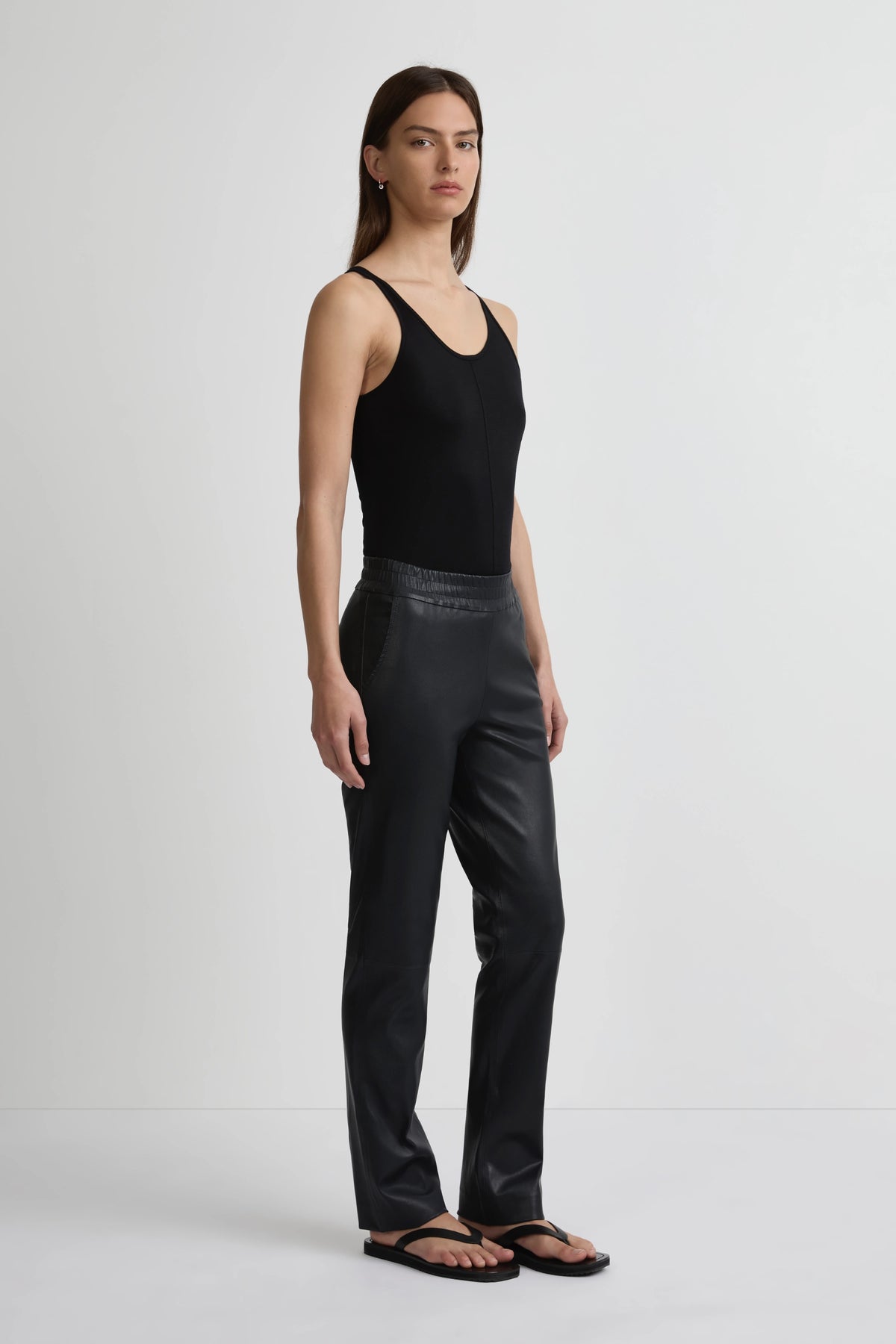 Stretch Leather Straight Leg Pant - Midnight Navy