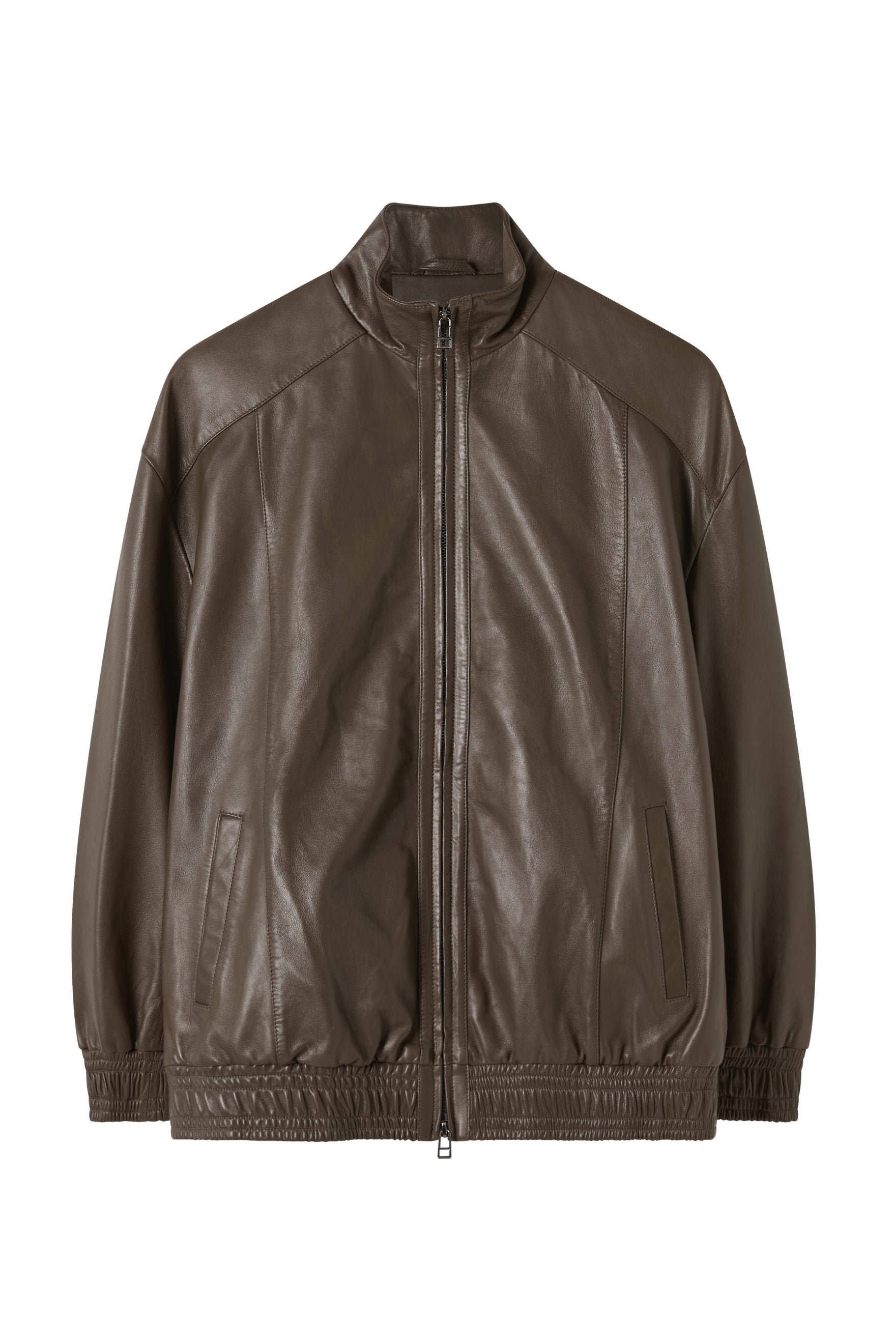 Leather Bomber - Dark Moss