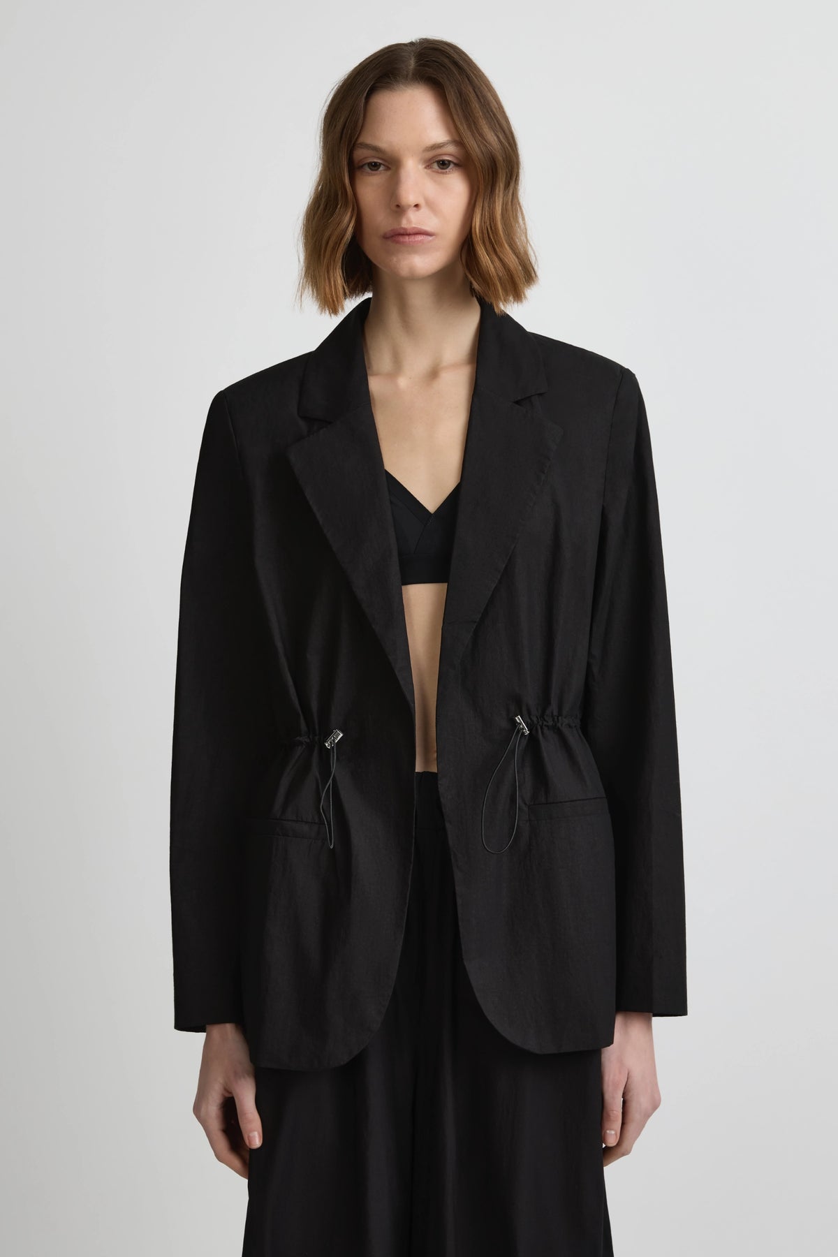 Cinched Blazer - Black Cotton