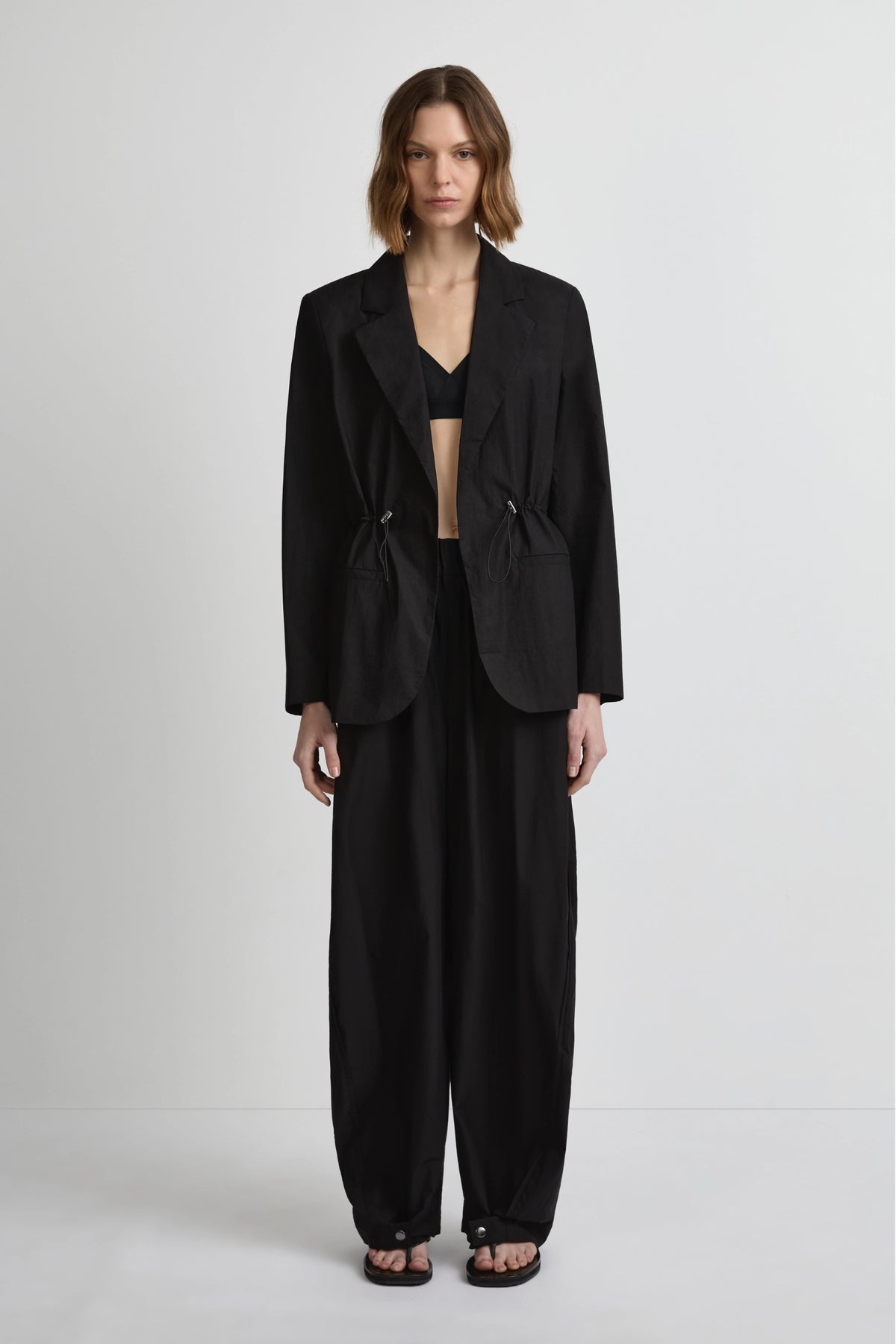 Cinched Blazer - Black Cotton