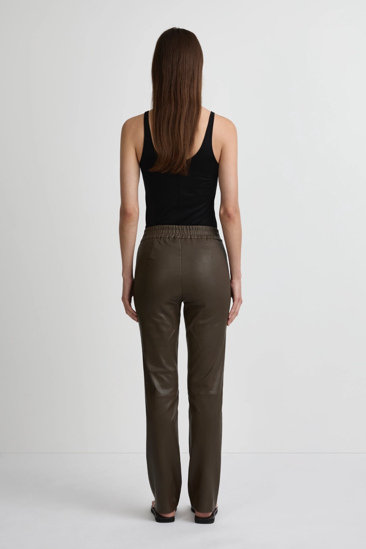 Stretch Leather Straight Leg Pant - Dark Moss